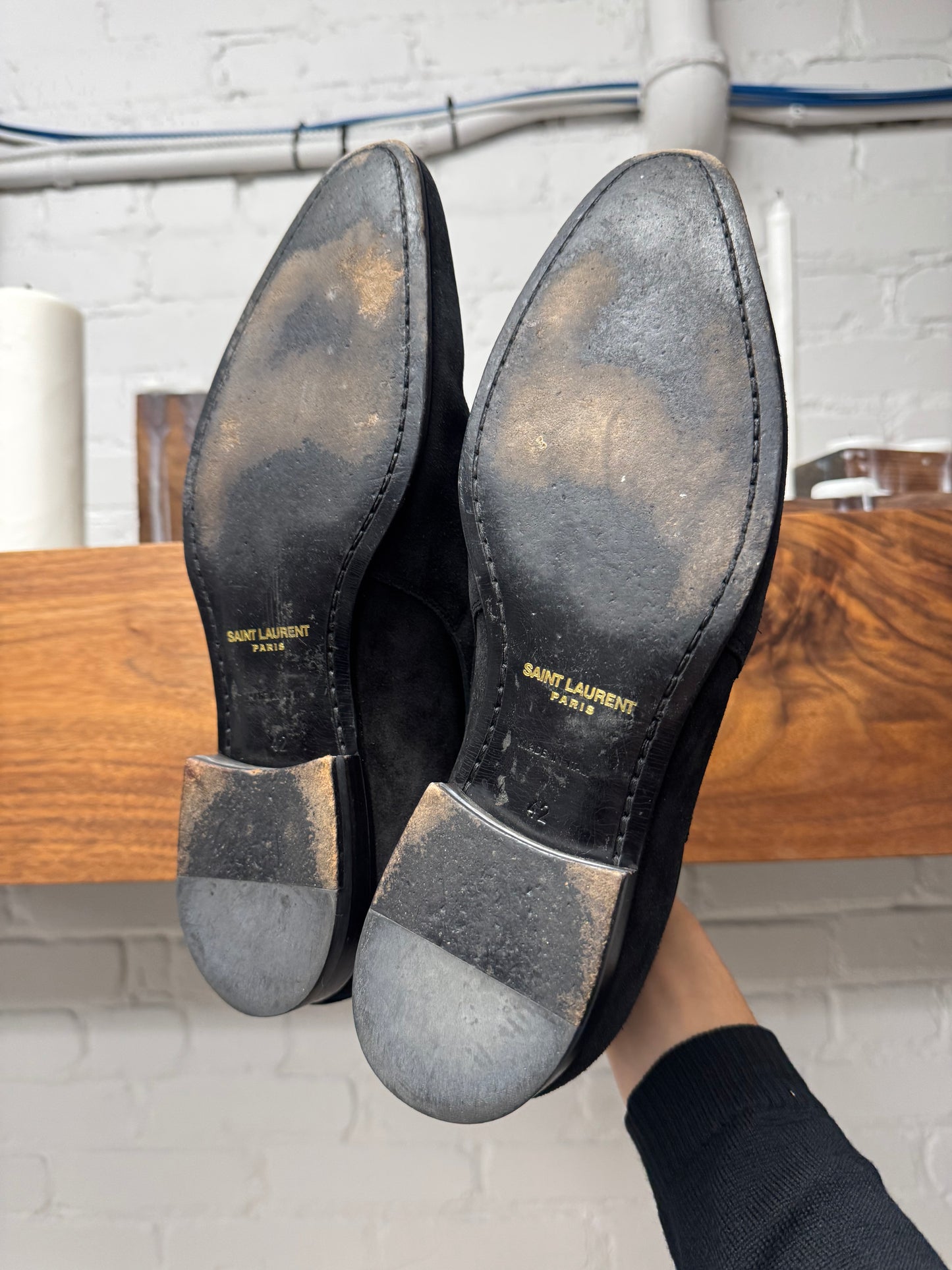 Saint Laurent ‘Jodhpur’ Western Buckle Black Suede Ankle Boots