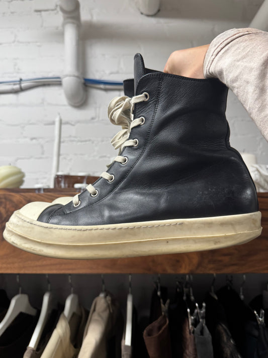 Rick Owens Black Leather ‘Ramones’ High Top Sneakers