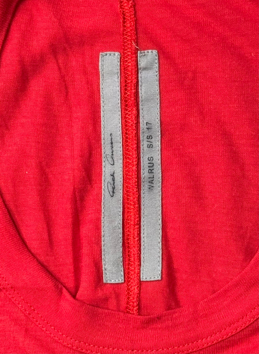 SS2017 Rick Owens ‘Walrus’ Red Silk Level T-Shirt