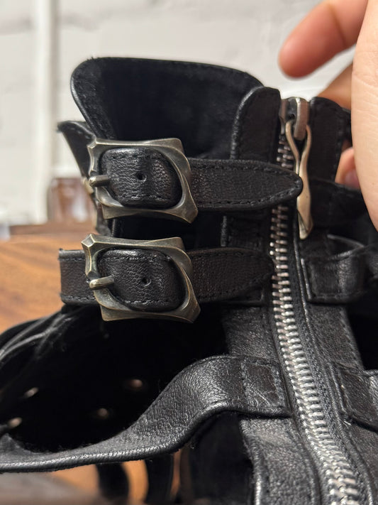 14th Addiction Black Leather ‘Gladiator’ Sandals