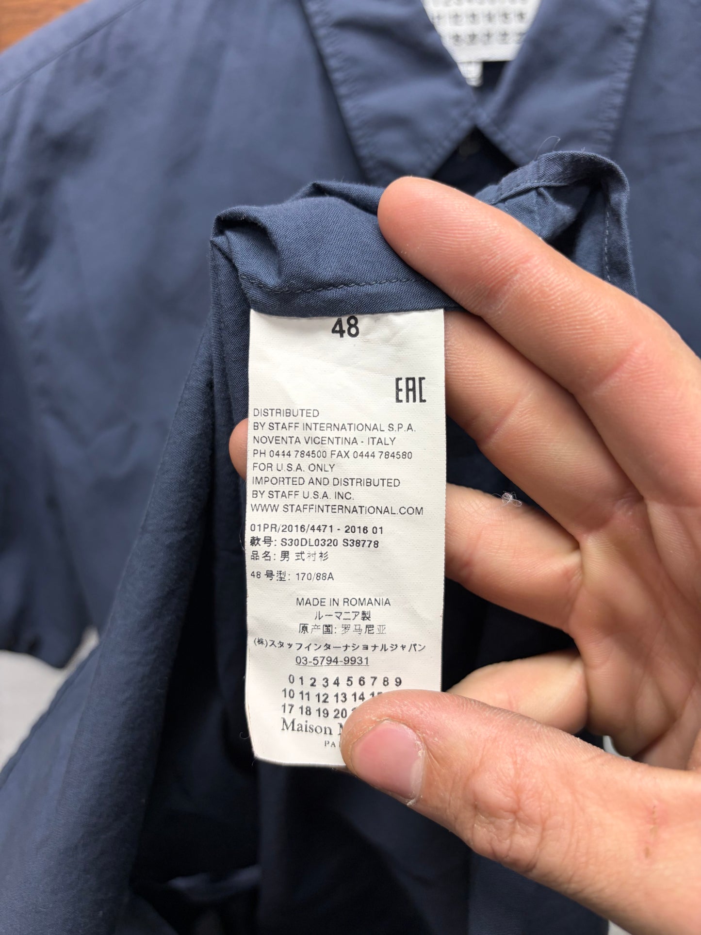 SS2016 Maison Margiela Metal Studded Blue Work Shirt