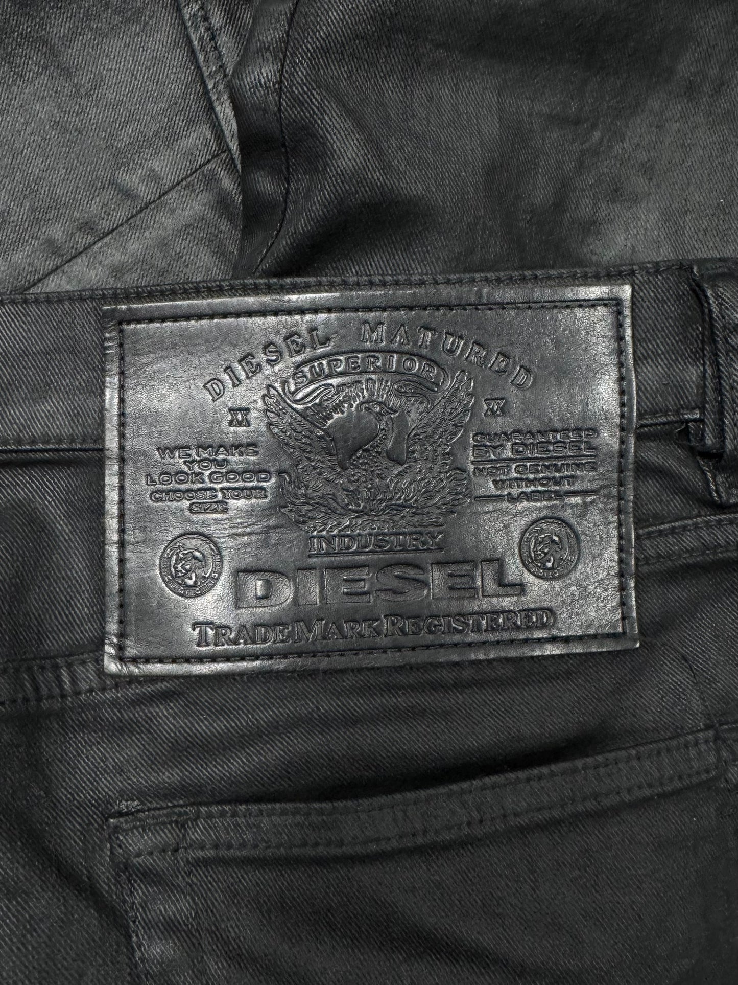 Diesel Waxed Black Slim/Skinny Zipper Denim