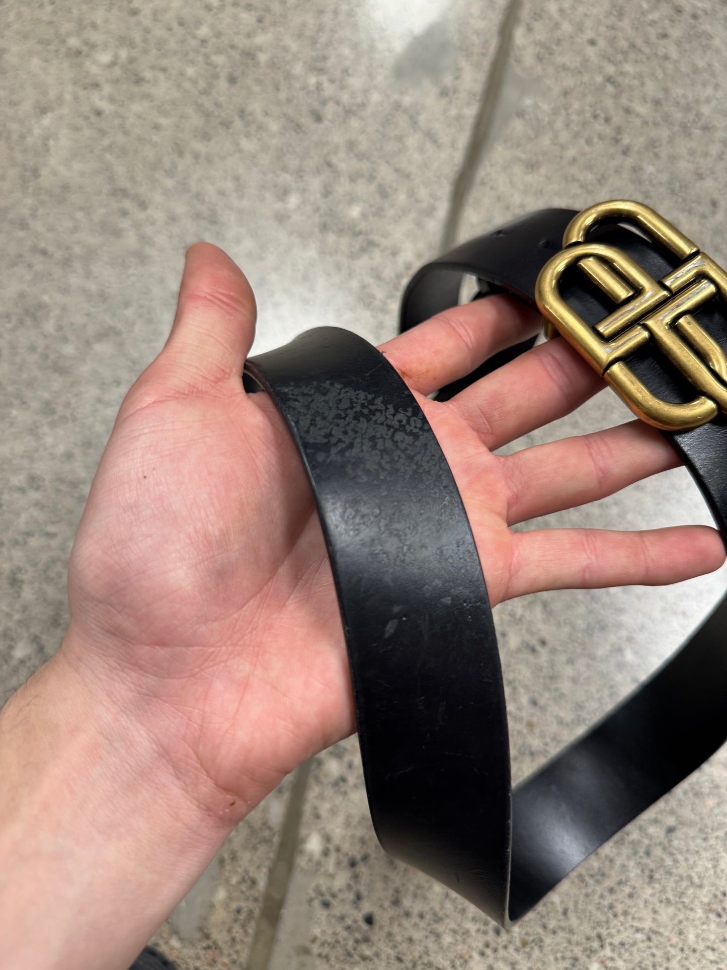 Balenciaga ‘BB’ Gold Interlock Logo Leather Belt