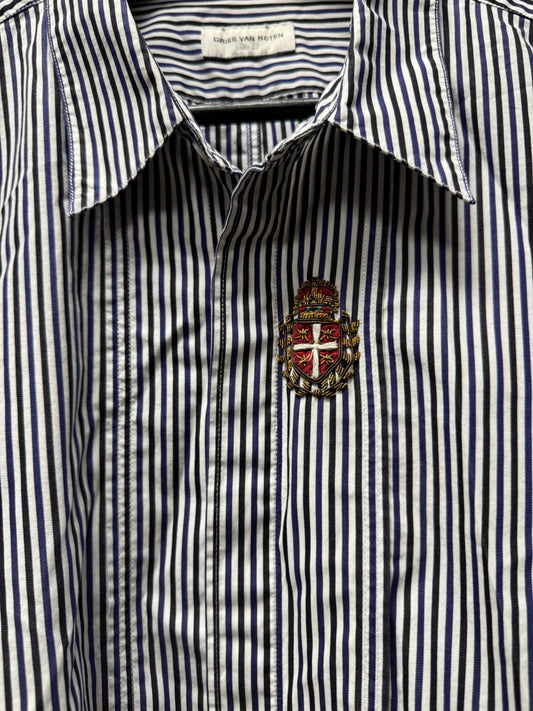 Dries Van Noten ‘Embroidered Crest’ Pinstripe Button Up Shirt