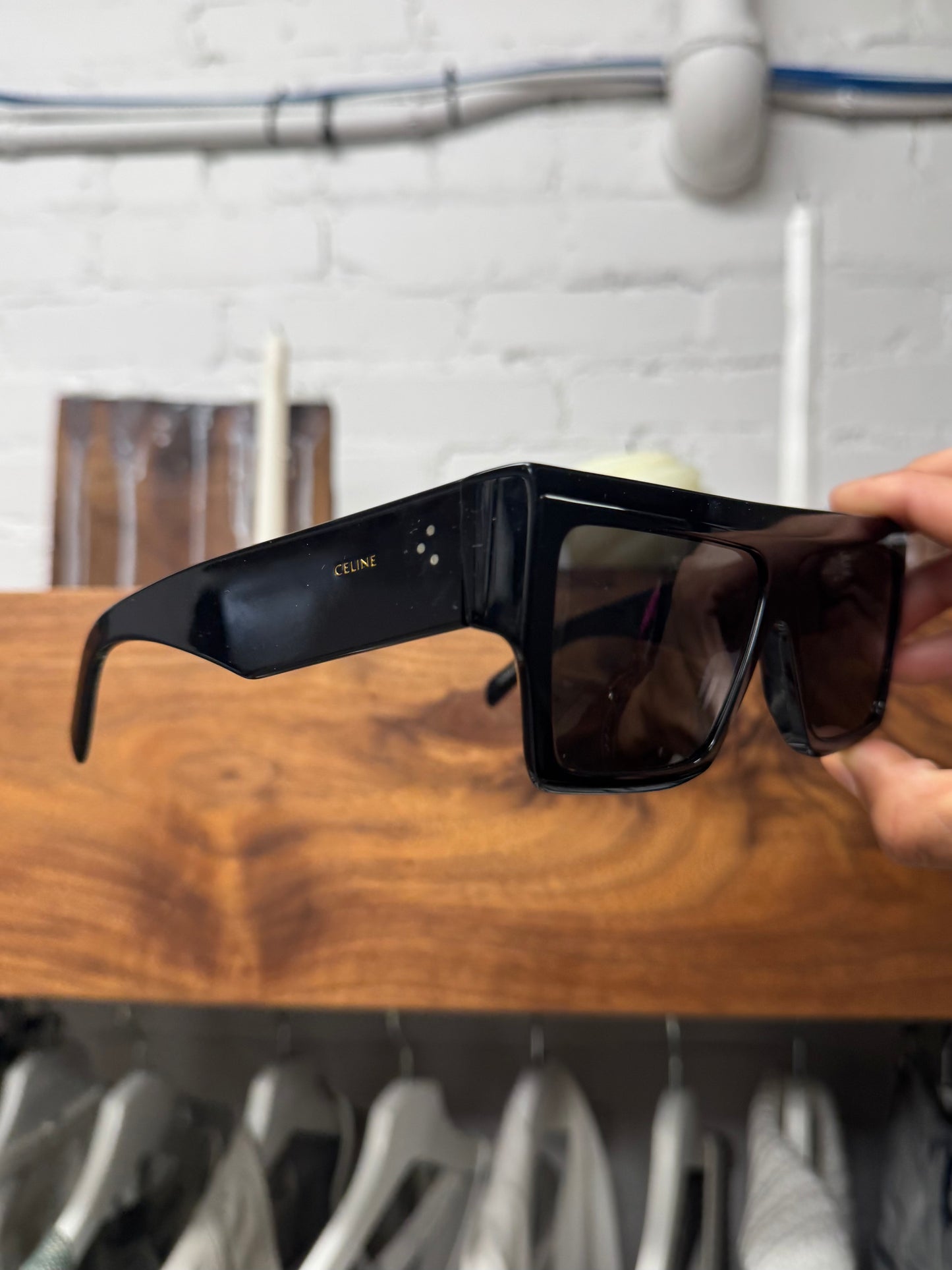 Celine Boxy ‘Blackout’ Square Shape Shield Sunglassses