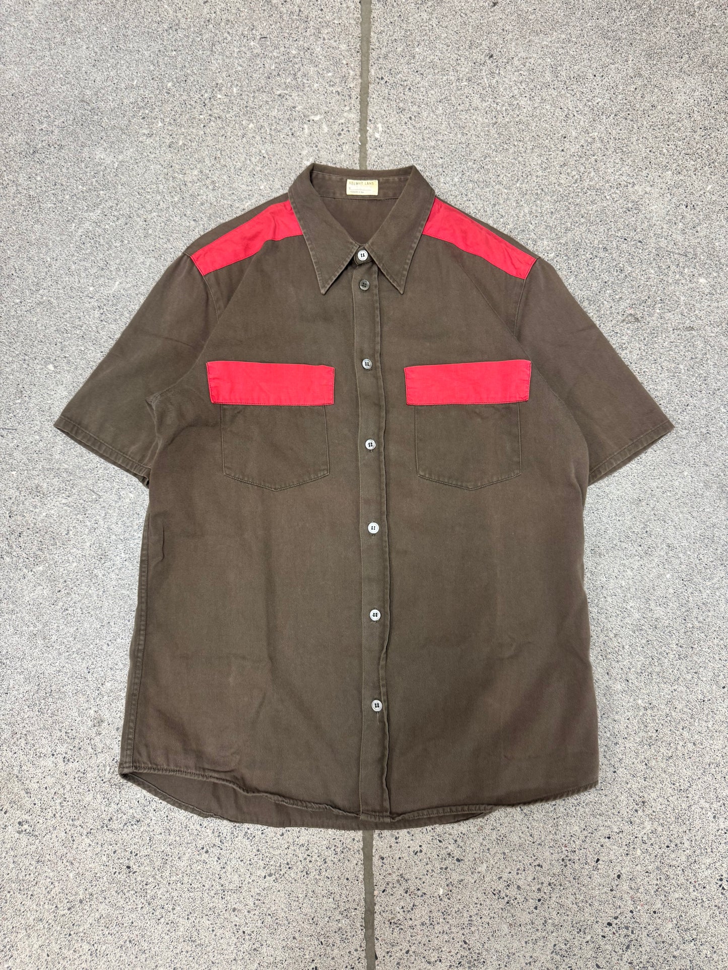 SS1999 Helmut Lang Red/Brown Panelled Cotton Button Up Shirt