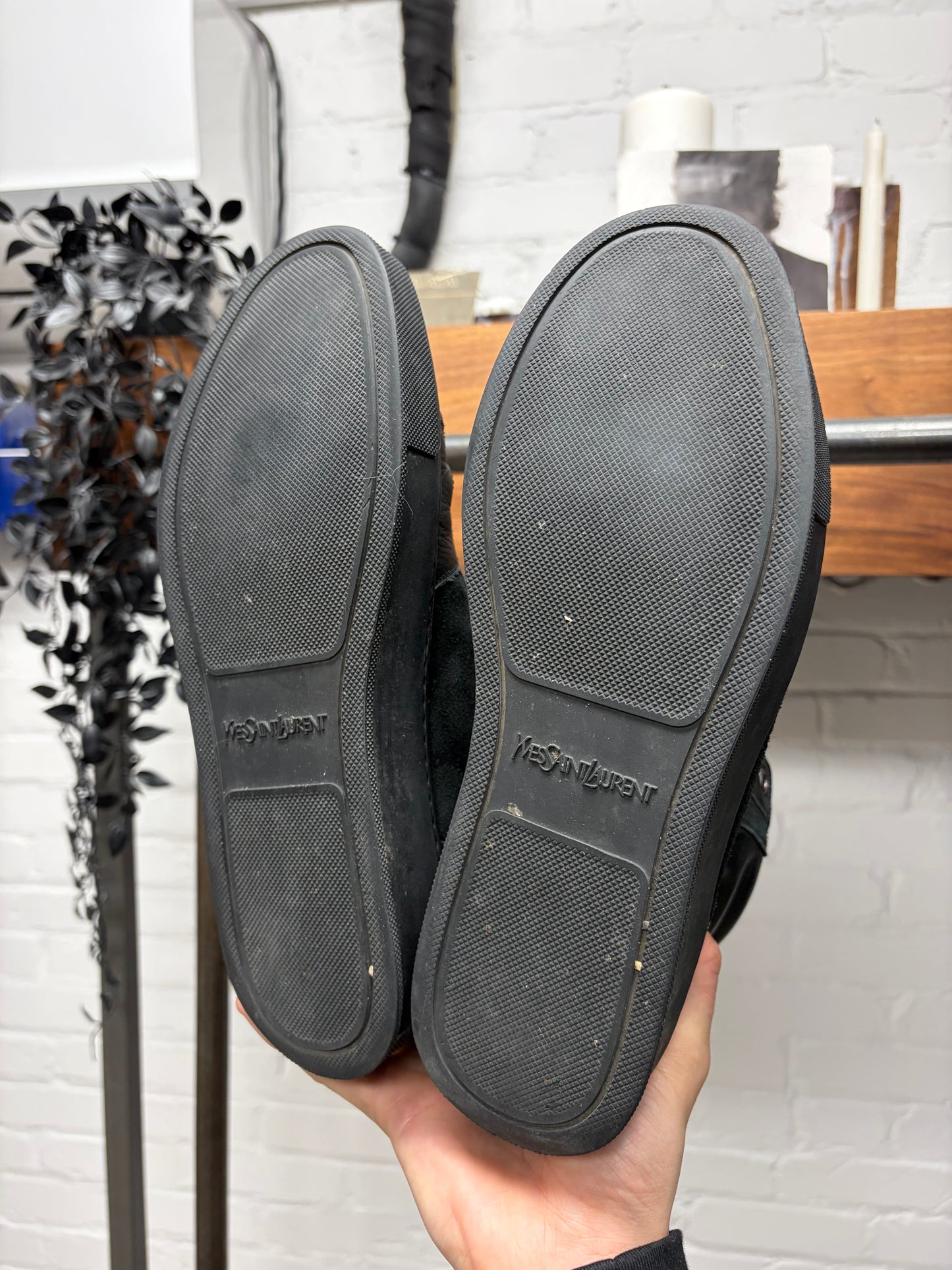 2000s Yves Saint Laurent Black Suede High Top Sneakers