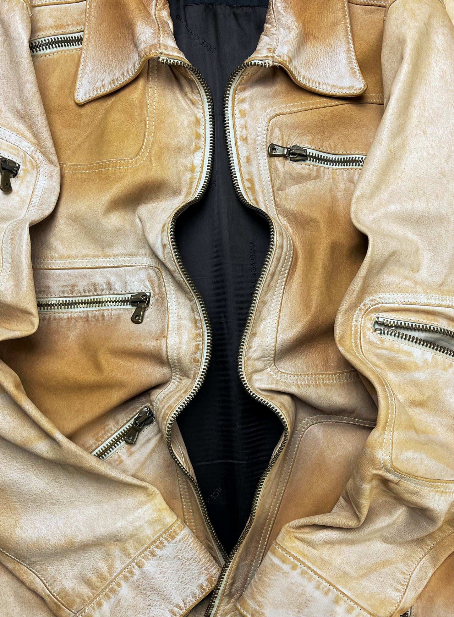2000’s Dolce & Gabbana Mainline Runway Washed Brown Leather Jacket.
