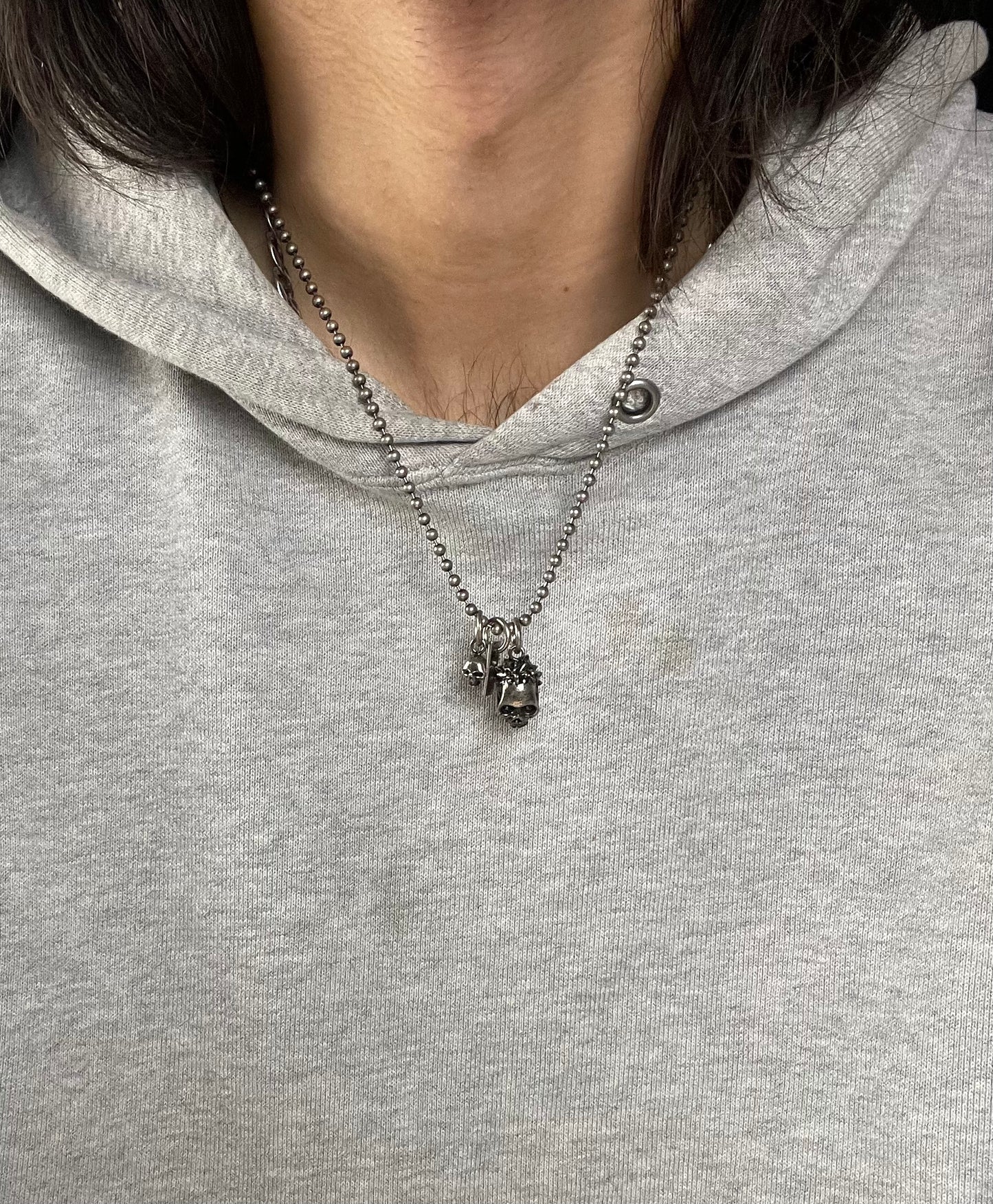 Number (N)ine 925 Silver Double Skull Necklace