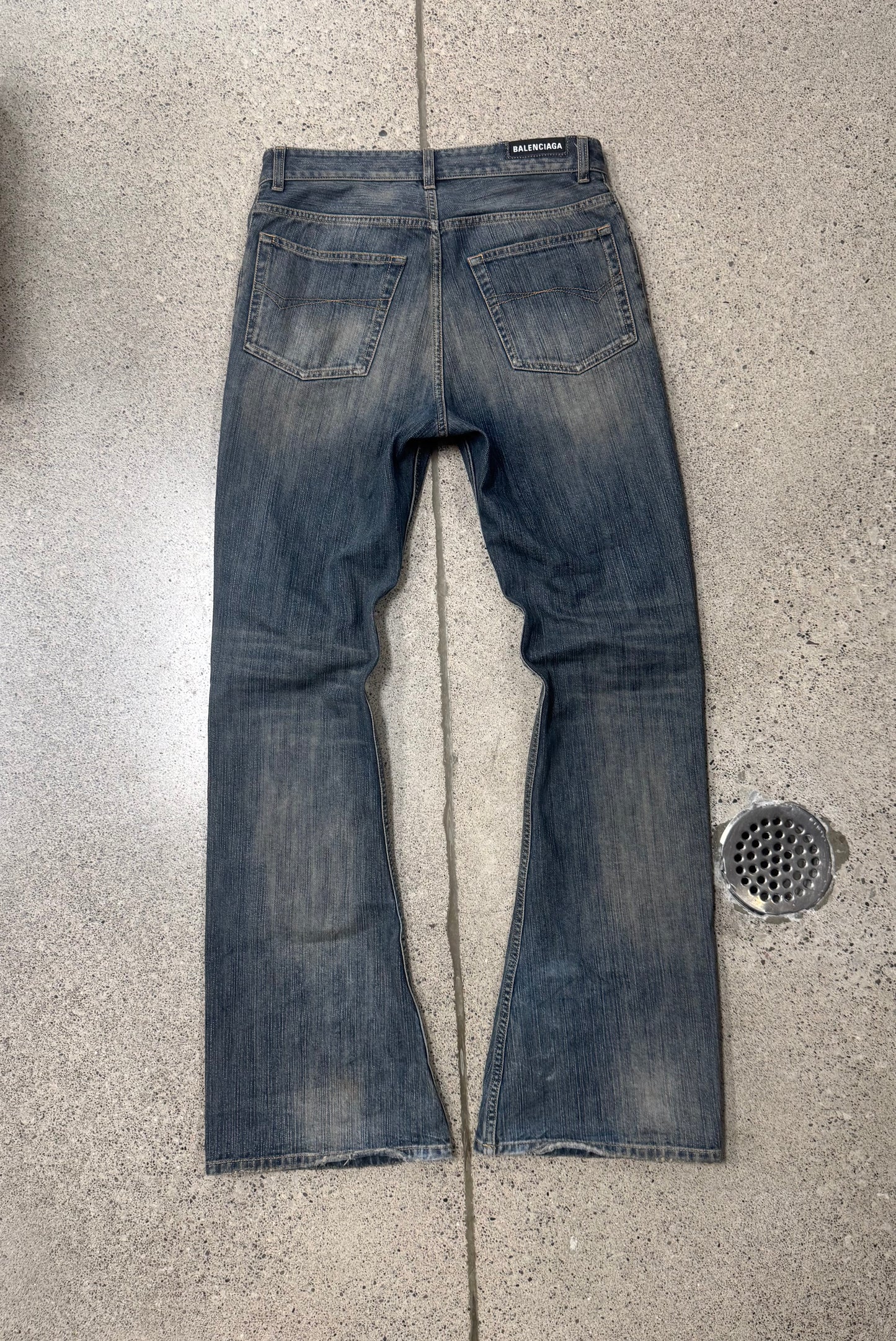 2023 Balenciaga ‘Lost Tapes’ Flared Dirt Wash Denim