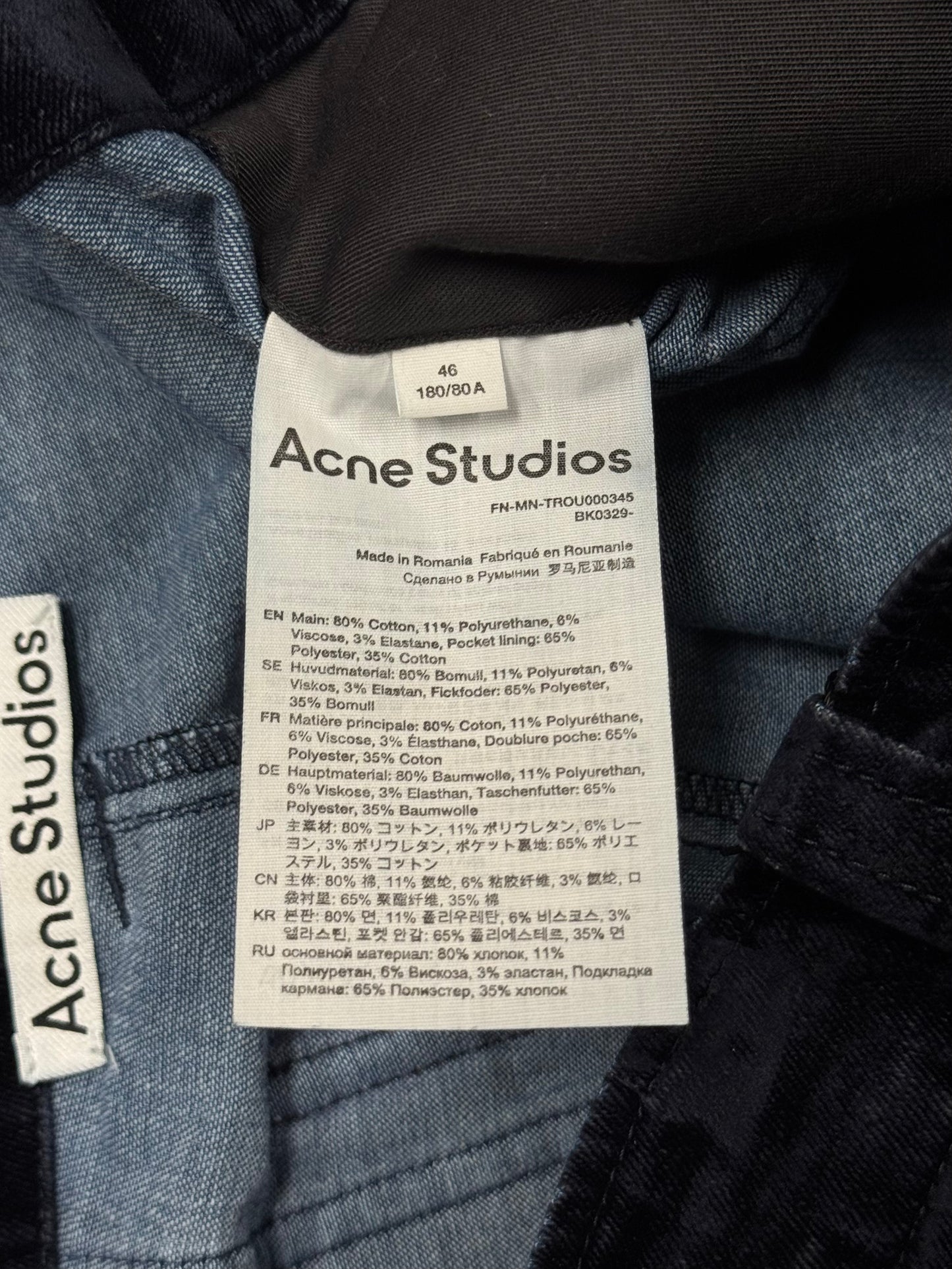Acne Studios Dark BlueVelvet Leather Pocket Pants