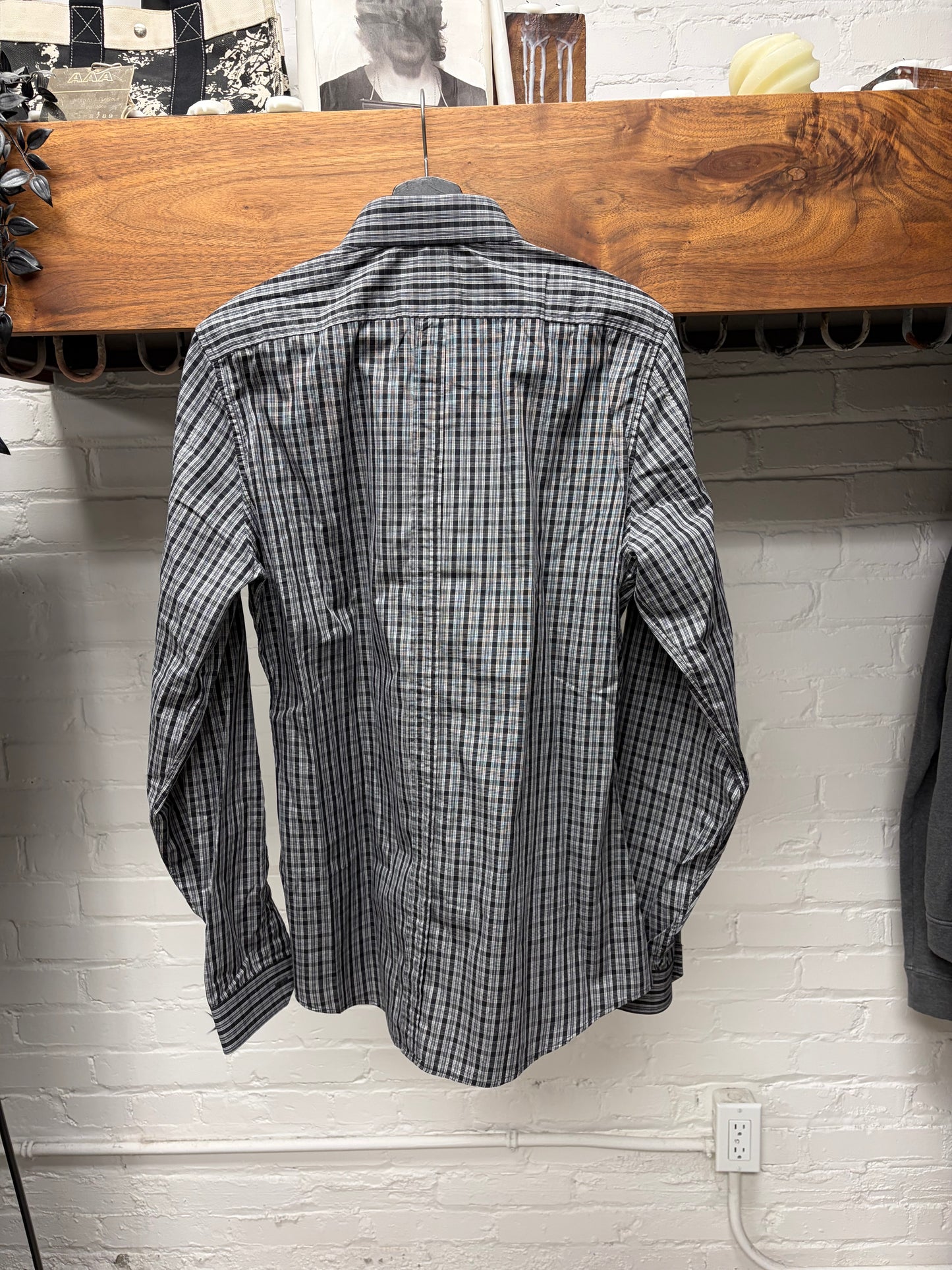 Gucci by Tom Ford Checkered Grey Slim Cut Button Up Shirt