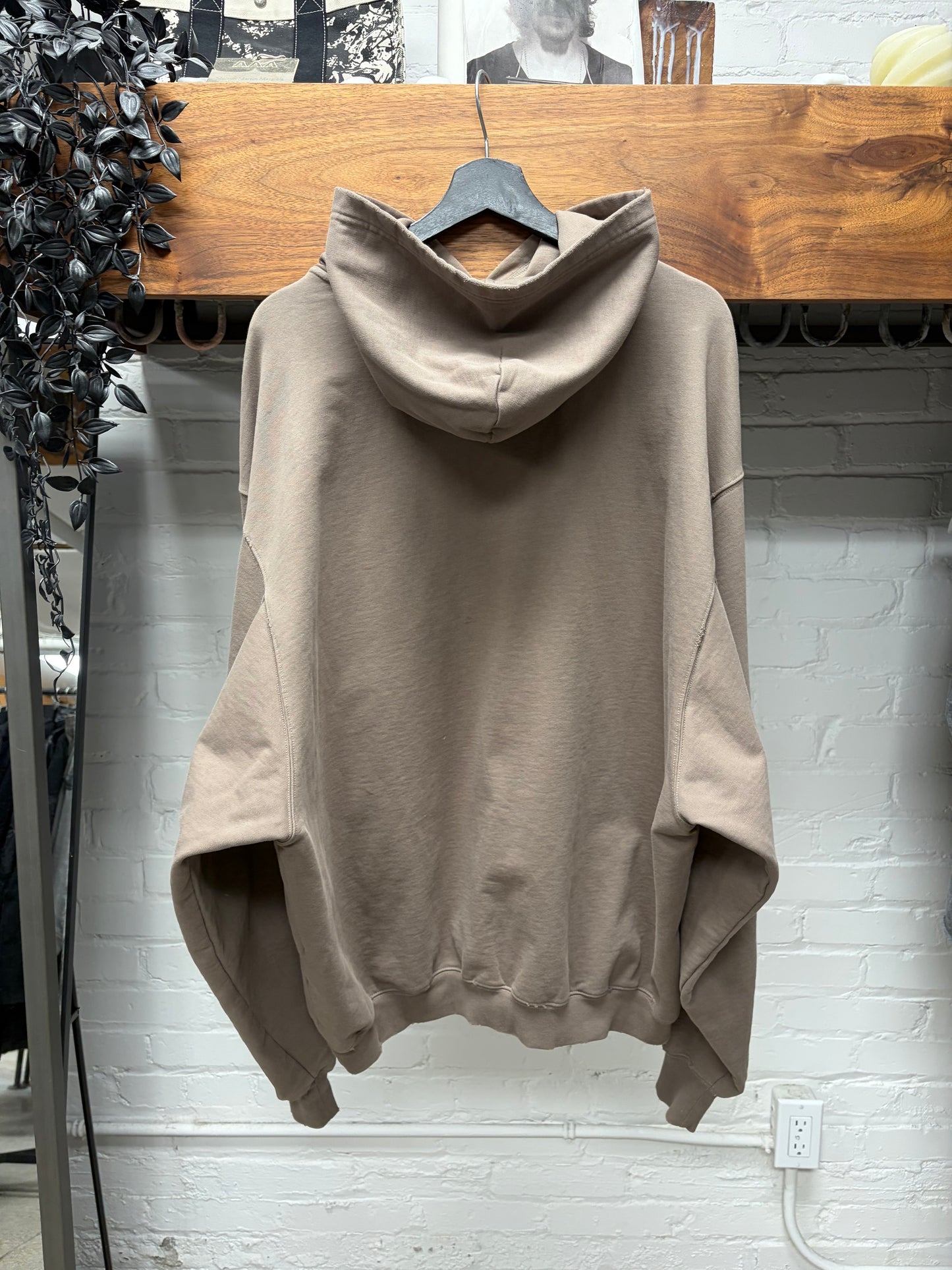 2022 Balenciaga ‘Logo Print’ Distressed Cotton Taupe/Black Pullover Hoodie