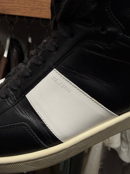 Saint Laurent ‘SL/10H’ Black & White Leather Court High Top Sneakers