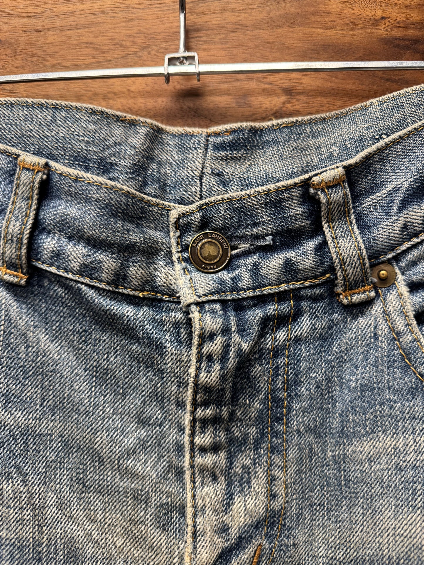 Saint Laurent ‘D02’ Distressed Light Wash Blue Denim