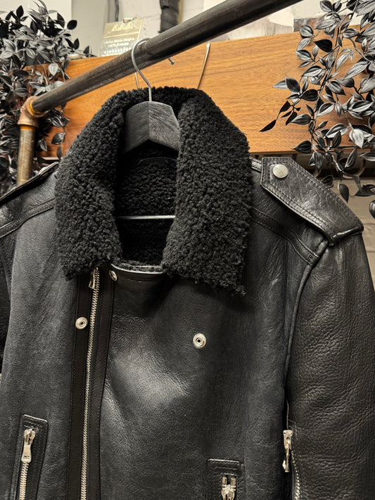 Balmain ‘Shearling Lined’ Sheepskin Black ‘Moto’ Biker Jacket