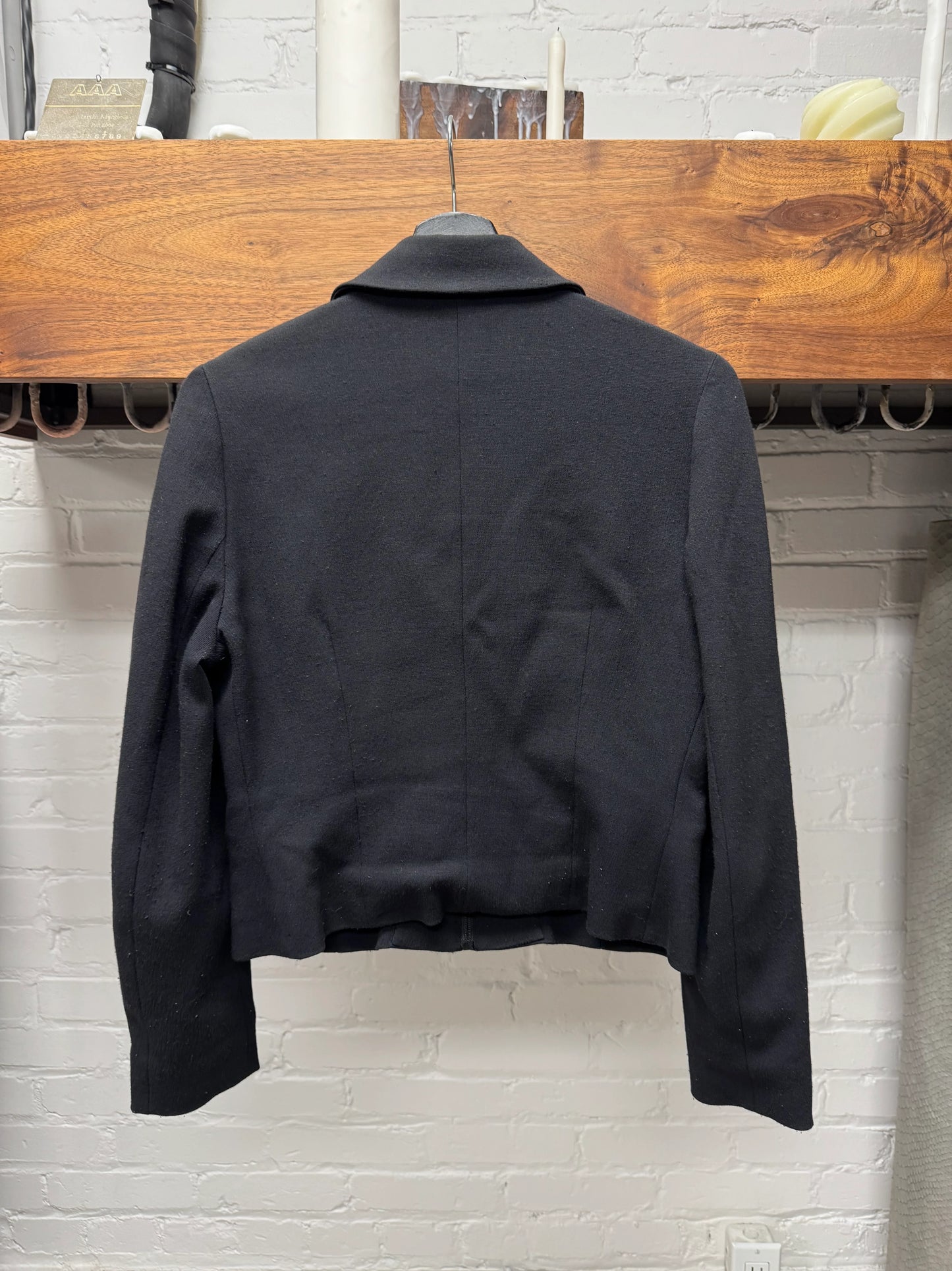 2000s Prada Wool Waistline Cropped Zip-Up Collared Jacket