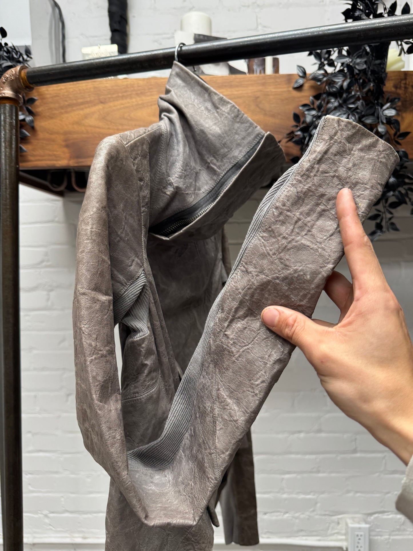 SS2010 Rick Owens ‘Naska’ Brown Lambskin Leather High-Neck Jacket