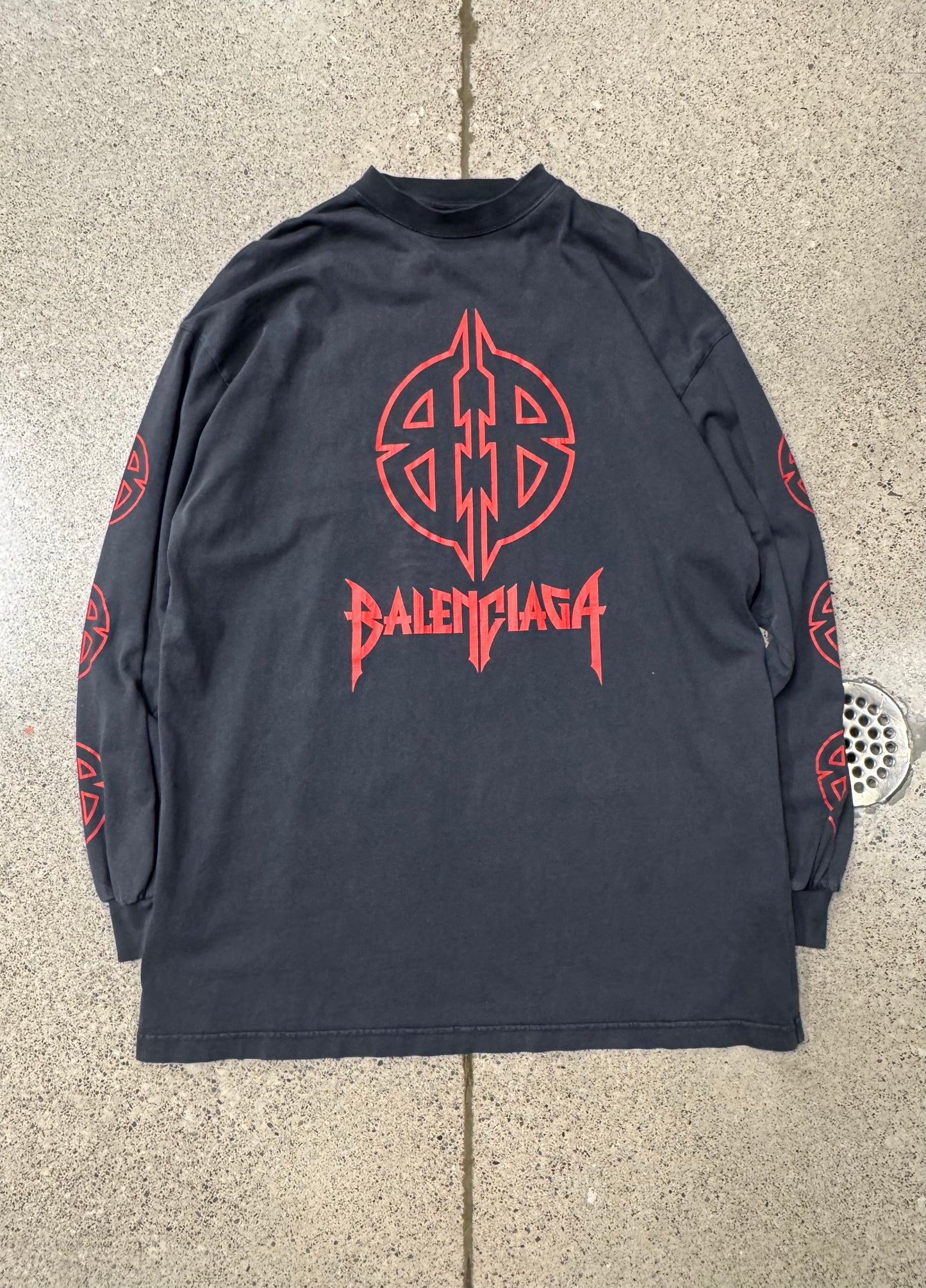 AW2023 Balenciaga ‘Metal Logo’ Faded Black Long Sleeve Shirt