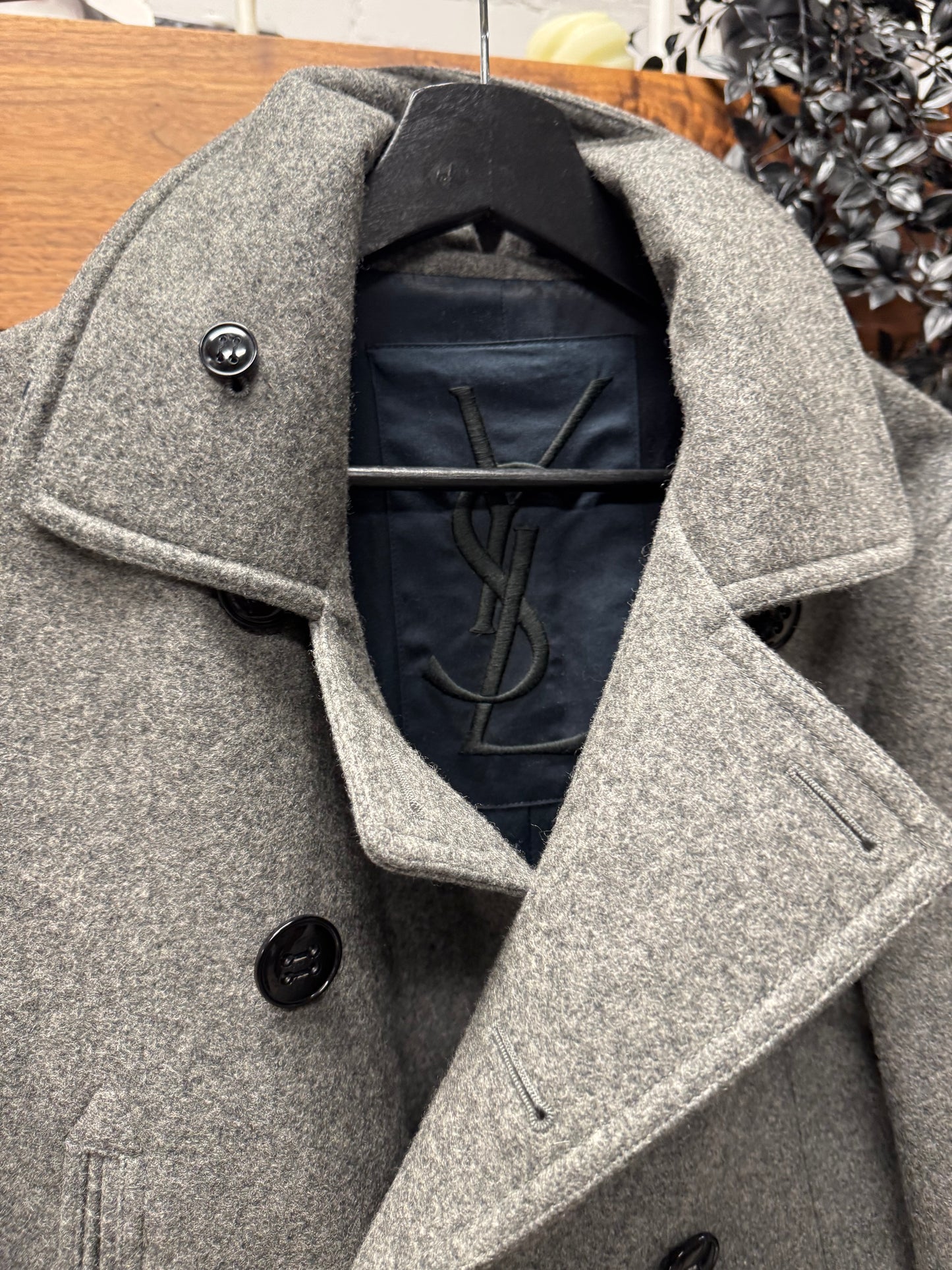 Vintage Yves Saint Laurent Grey Double Breasted Wool Peacoat