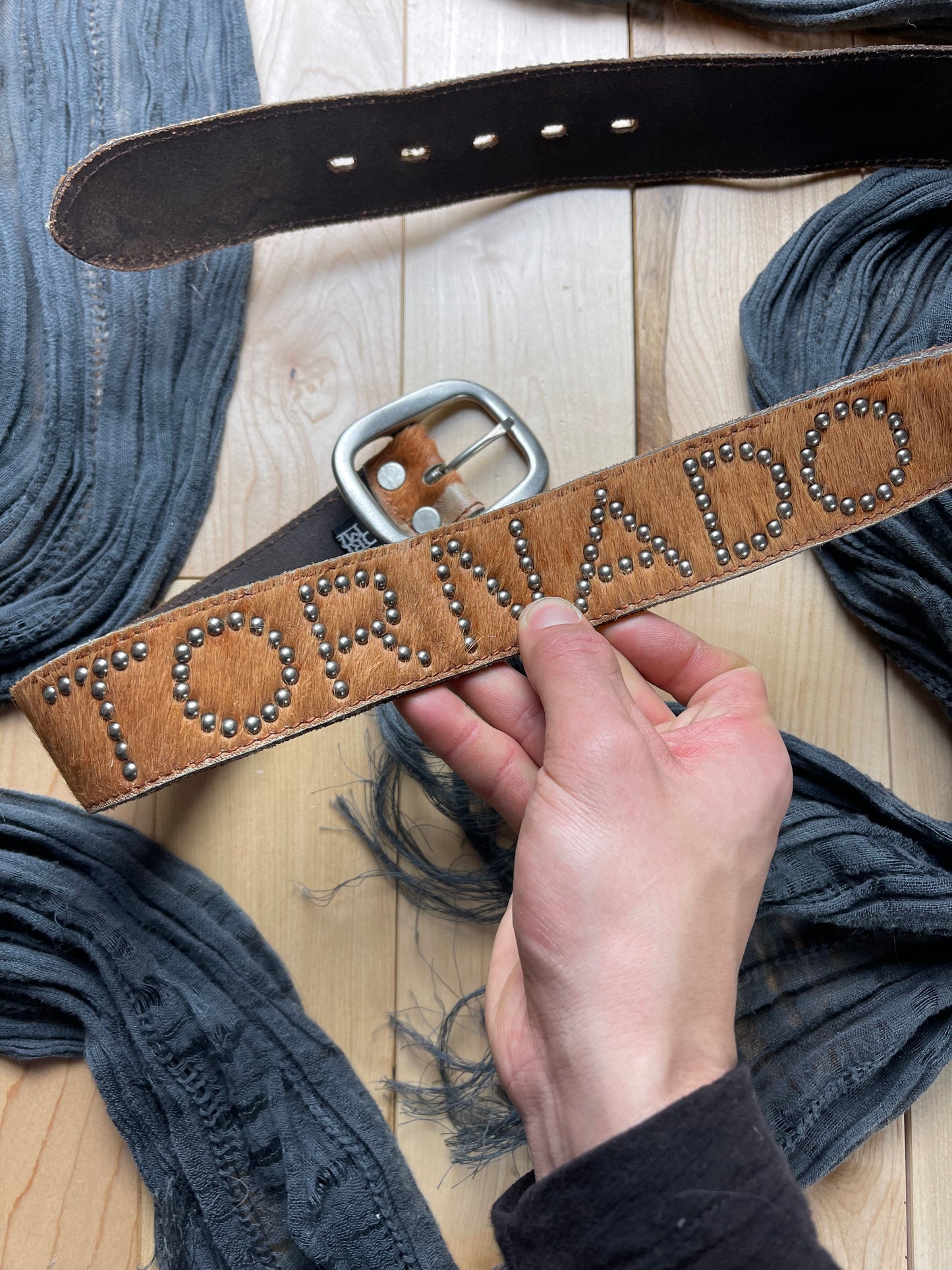 Tornado Mart Studded Silver Fur Logo Belt