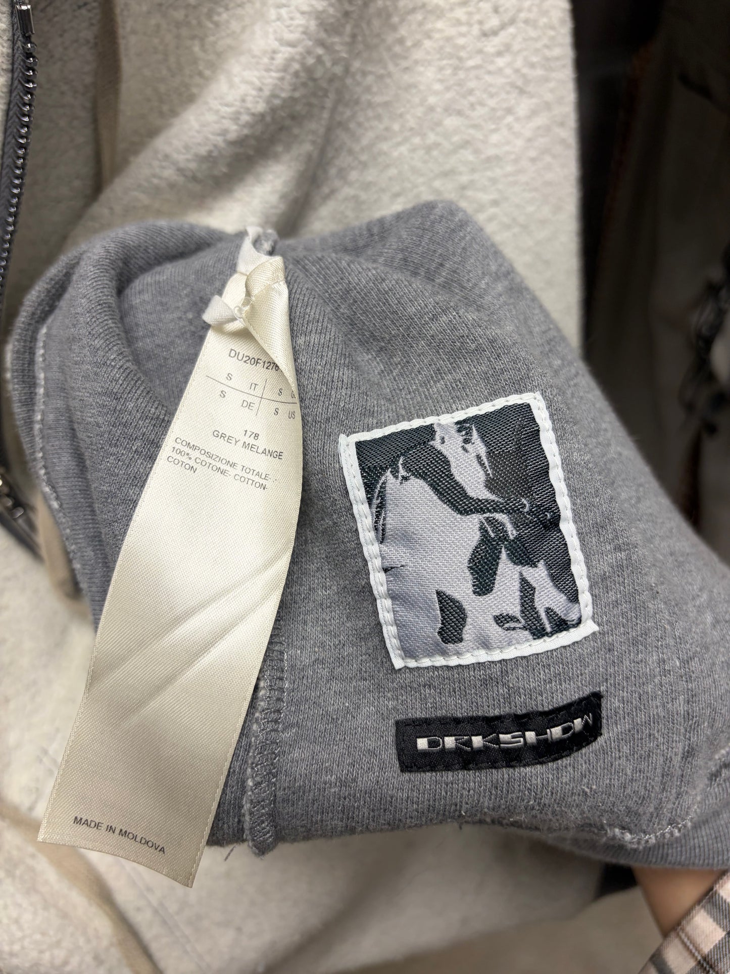Rick Owens Inside-Out ‘Jason’ Grey Melange Zip-Up Hoodie