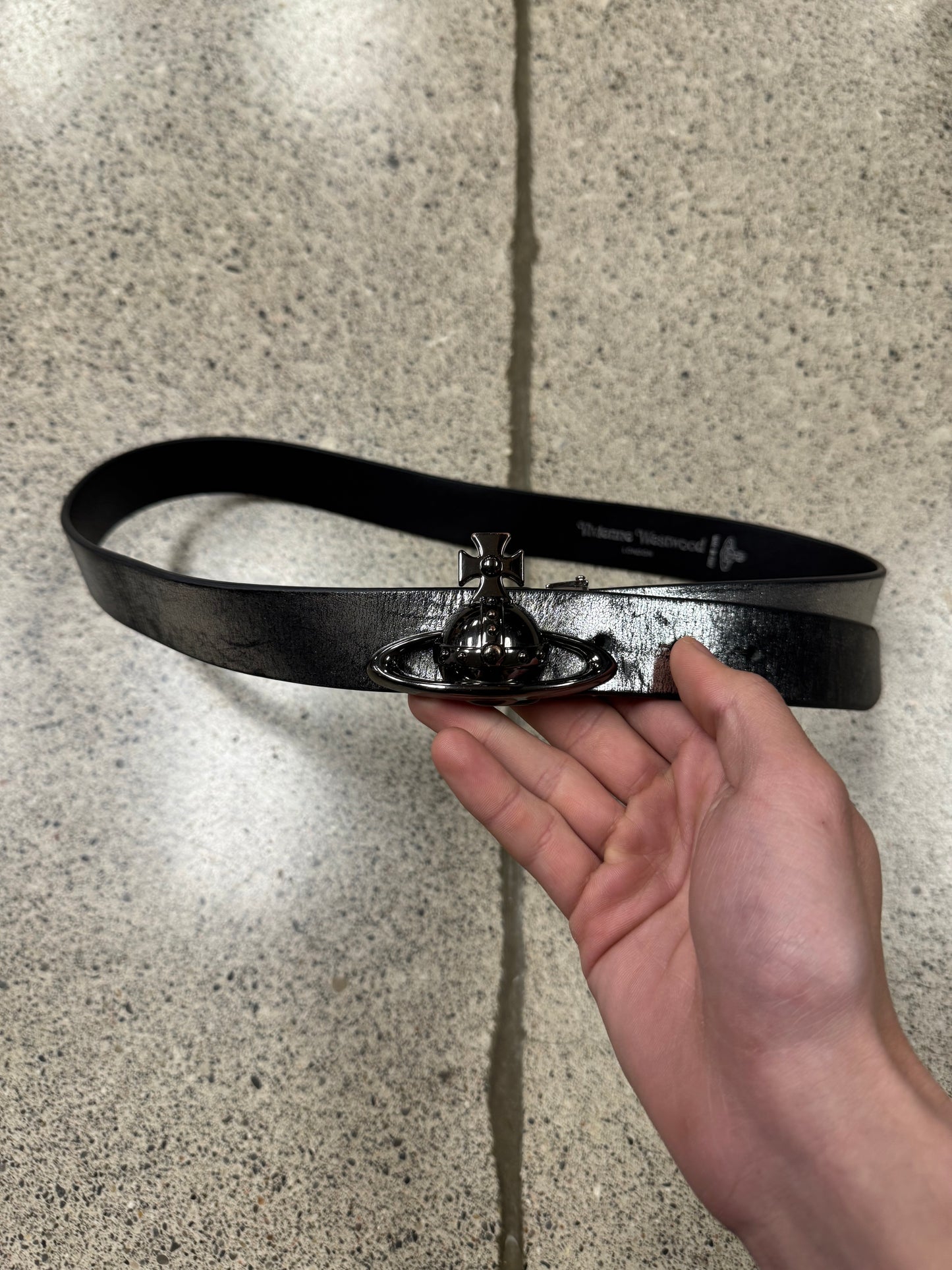 Vivienne Westwood Orb Logo Metallic Silver Belt