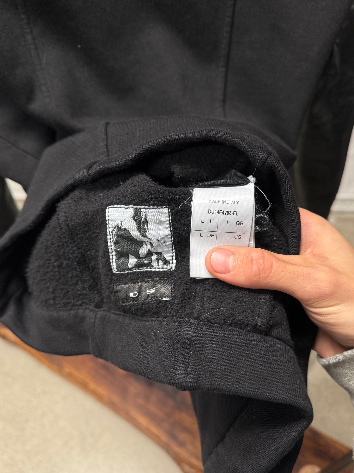 Rick Owens Leather/Cotton ‘Mollino Zip’ Black High Neck Sweater
