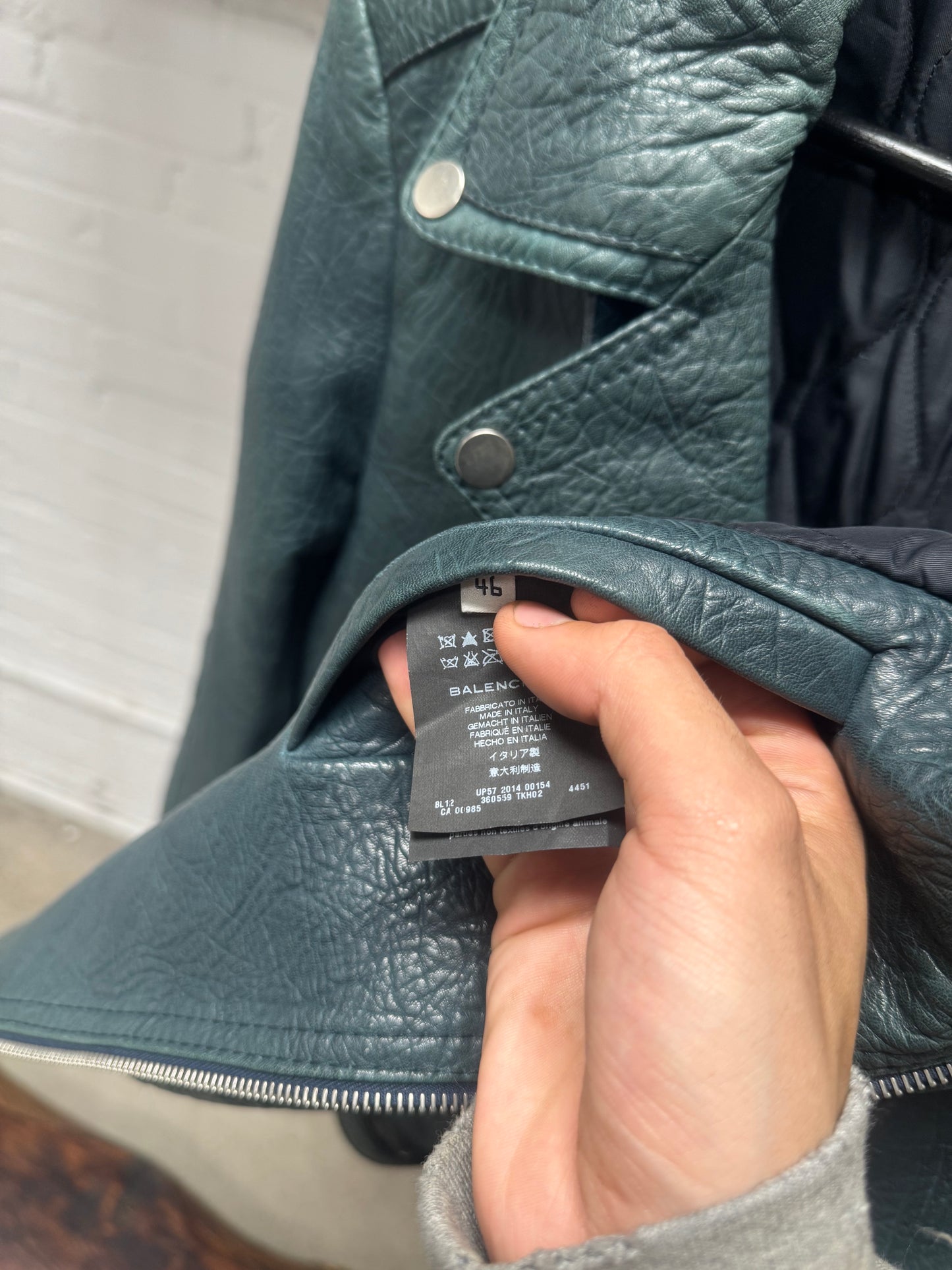SS2014 Balenciaga by Alexander Wang Blue Calfskin Leather Biker Jacket