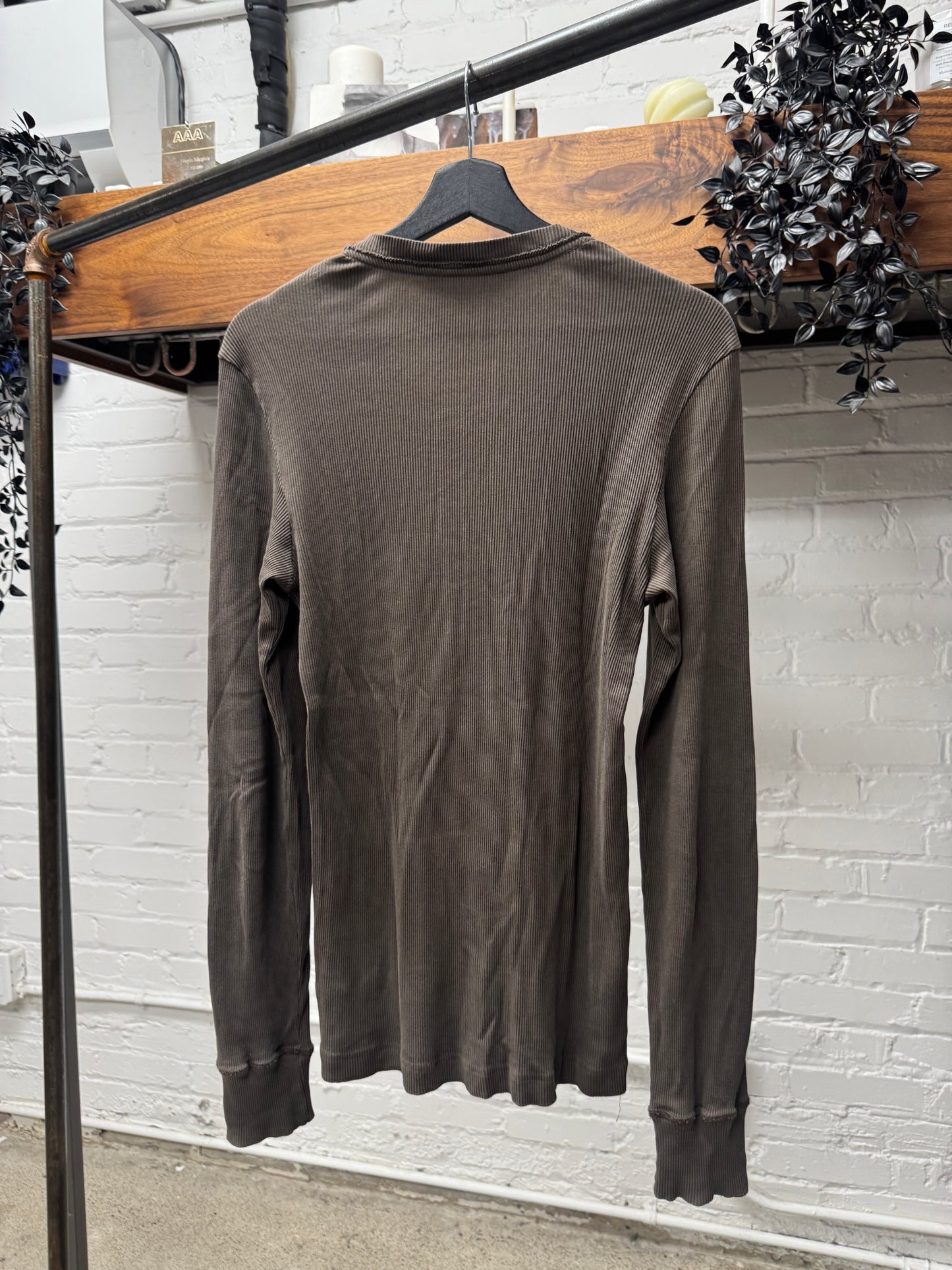 2000s Dolce & Gabbana Ribbed Brown ‘Frayed Cotton’ Henley Long Sleeve