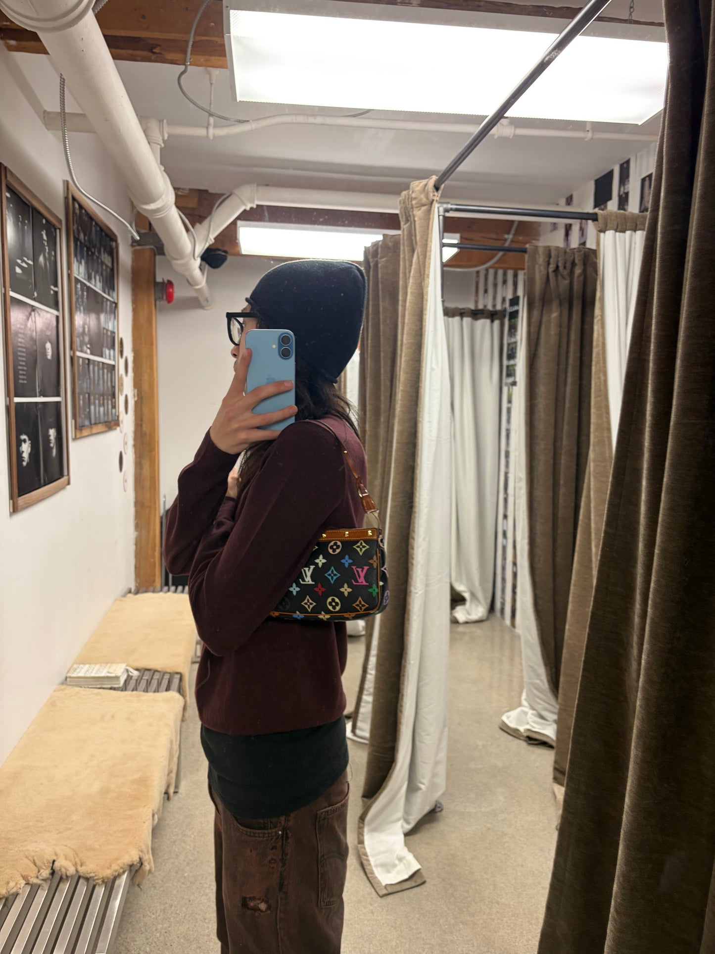 SS2003 Louis Vuitton x Takashi Murakami ‘Pochette’ Black Rainbow Monogram Leather Mini Shoulder Bag