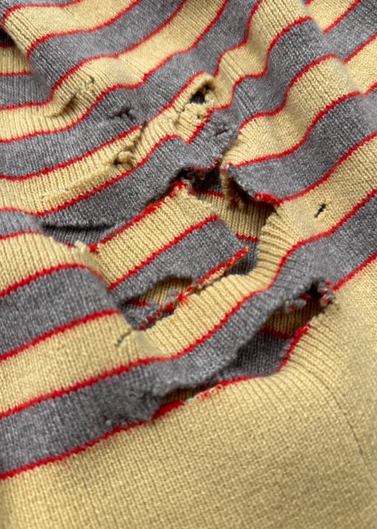 AW2024 Enfants Riches Deprimes Distressed Cashmere Striped Short Sleeve Sweater