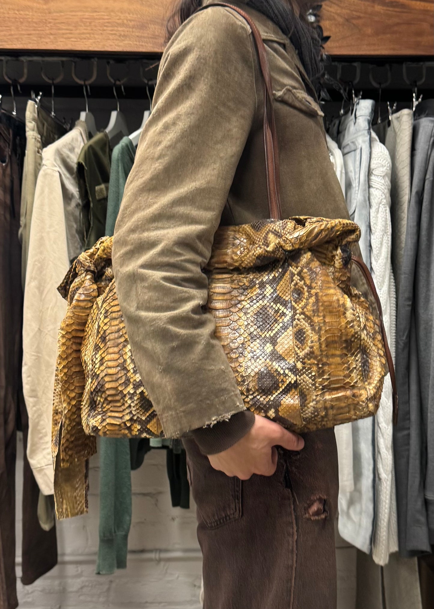 Vintage Prada ‘Pitone’ Genuine Python Leather Tote Bag