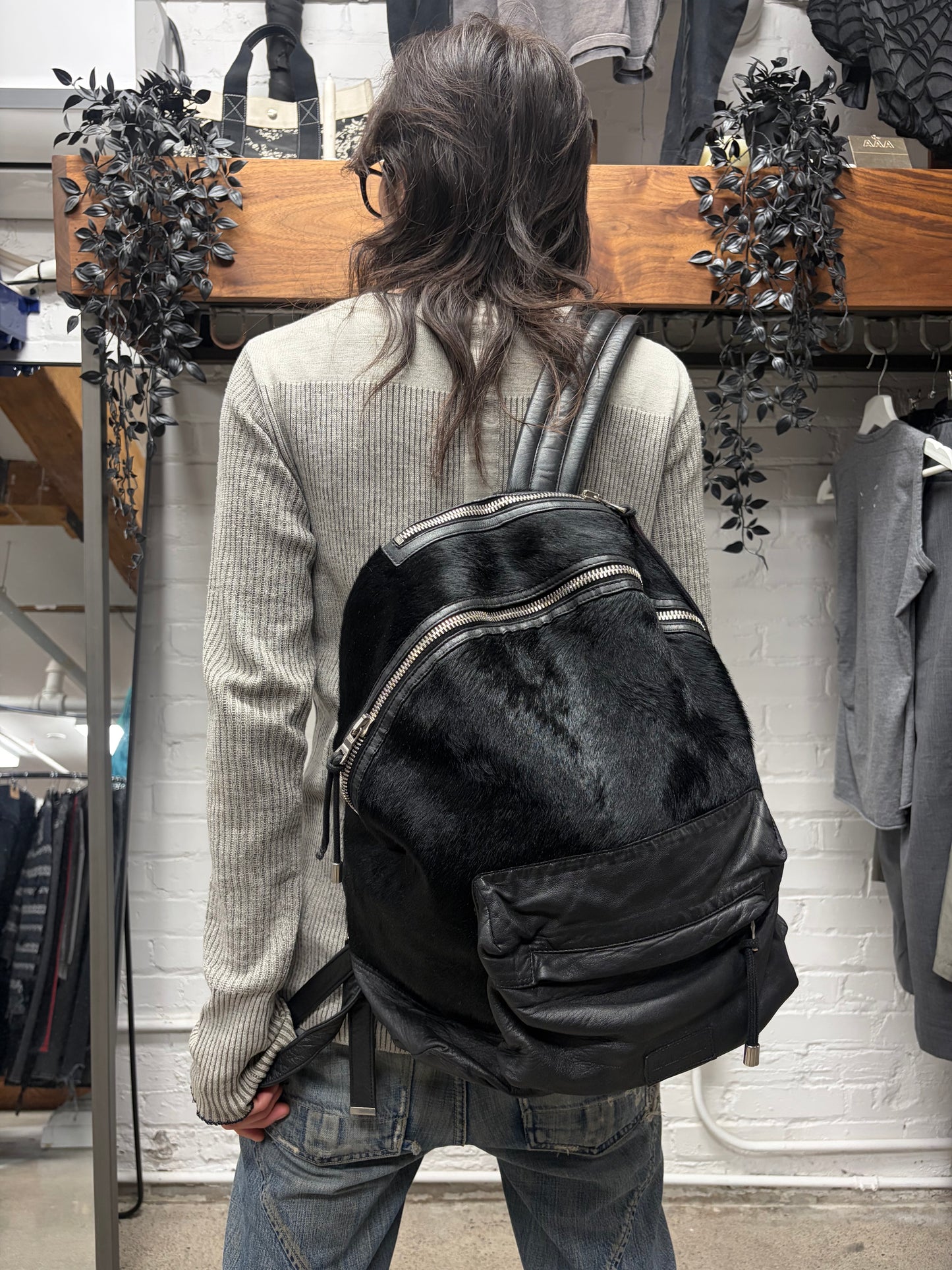 Balmain Pony-Hair/Black Lambskin Leather Backpack