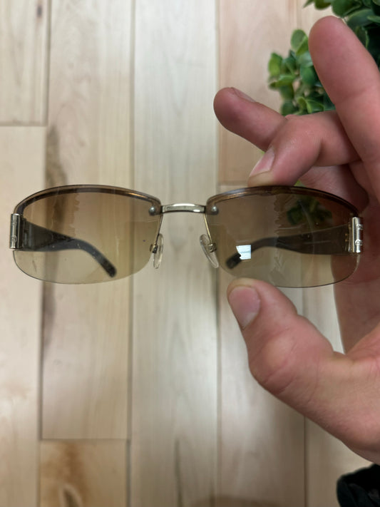 Gucci GG Monogram Brown Tinted Rimless Sunglasses