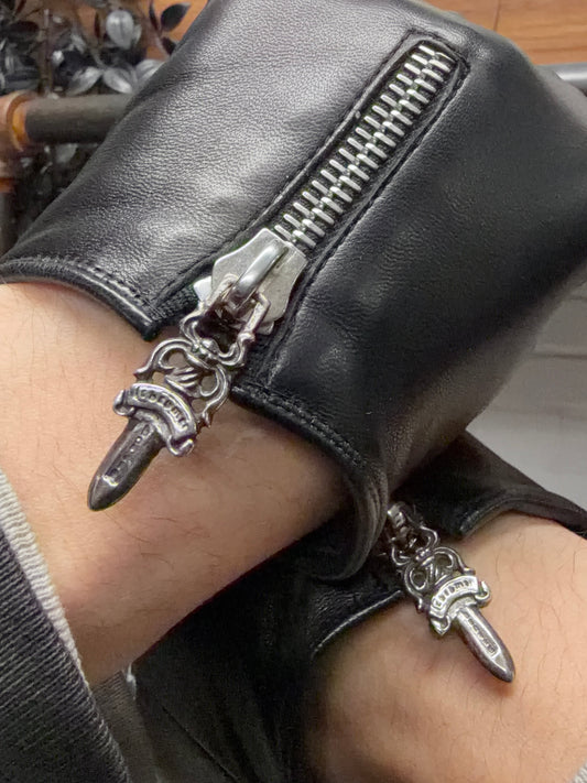 Chrome Hearts Dagger Zip Lambskin Leather Wool Lined Gloves