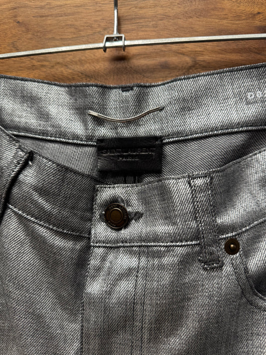 2018 Saint Laurent Silver Waxed ‘D02’ Skinny Denim