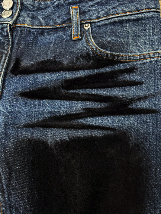 90s W< by Walter Van Beirendonck ‘Velour Strip’ Flared Denim