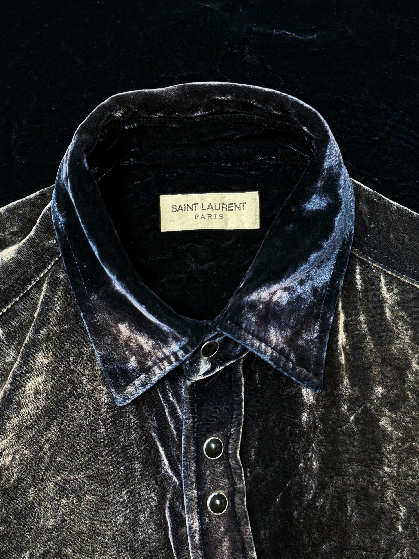 SS2020 Saint Laurent Silk/Velour ‘Gradient Fade’ Button Snap Shirt