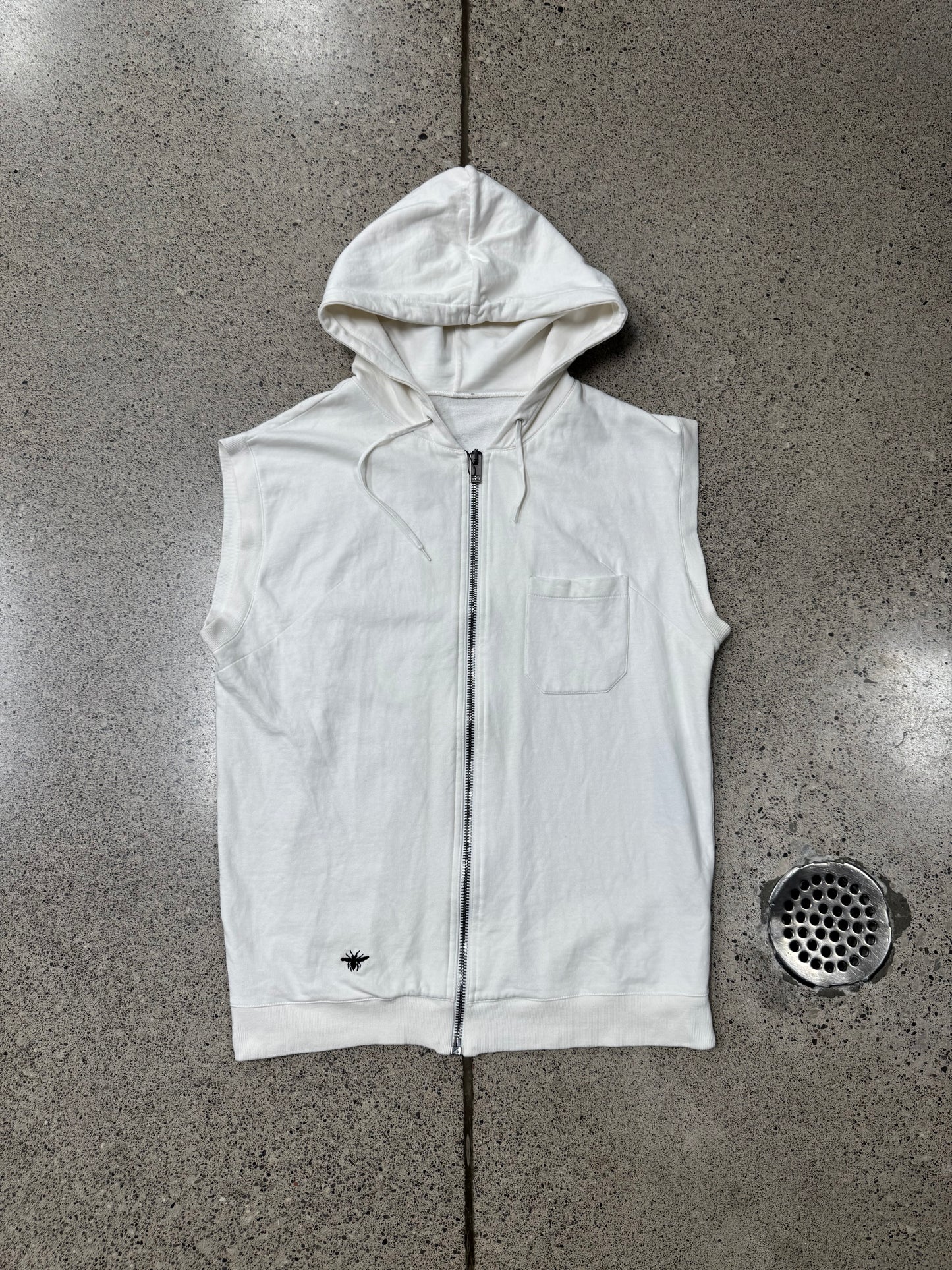 Dior Homme ‘Bee Motif’ White Cutoff Sleeveless Hoodie