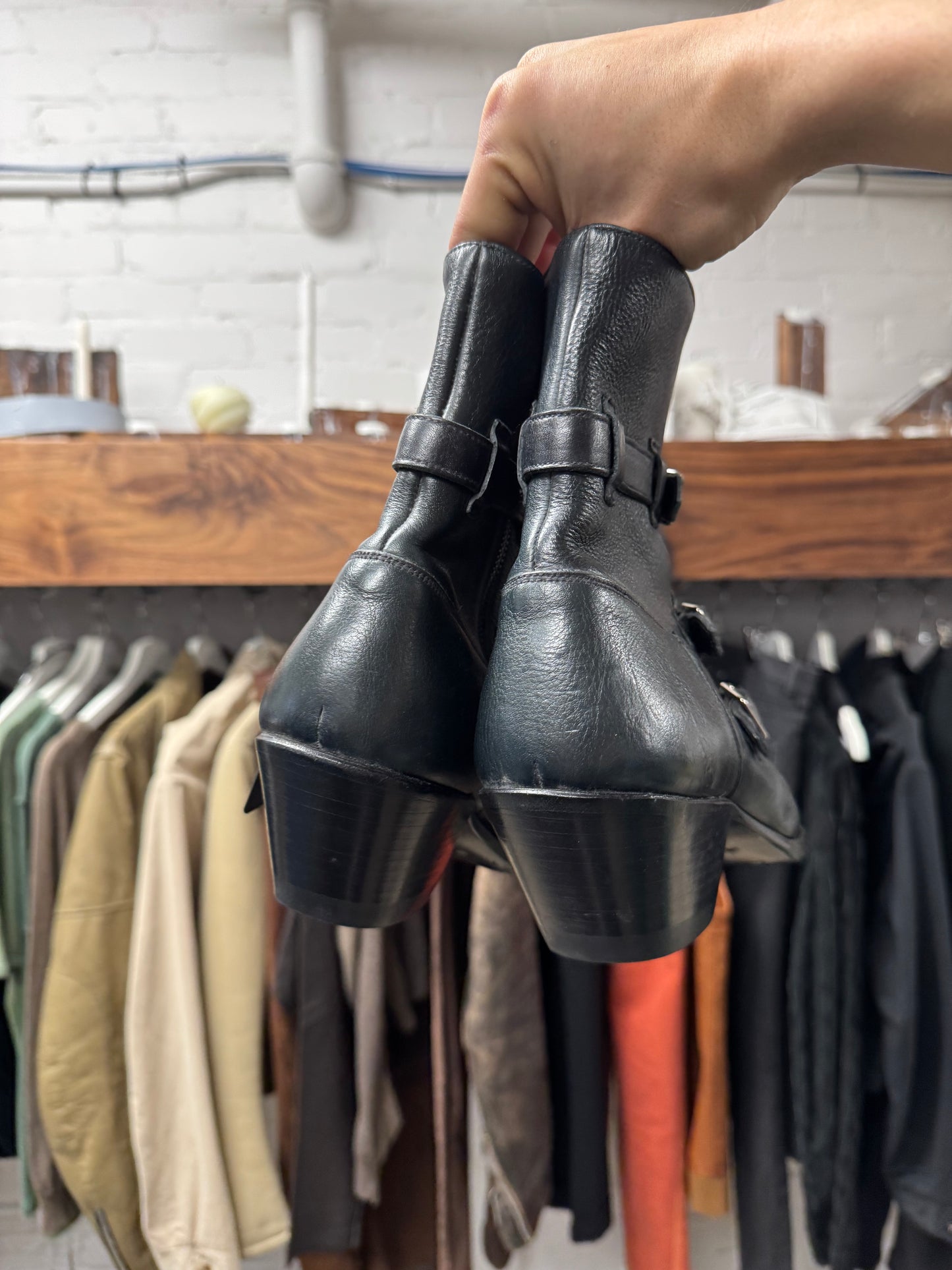 Celine ‘Berlin’ Strap Closure Cuban Heel Calfskin Leather Boots