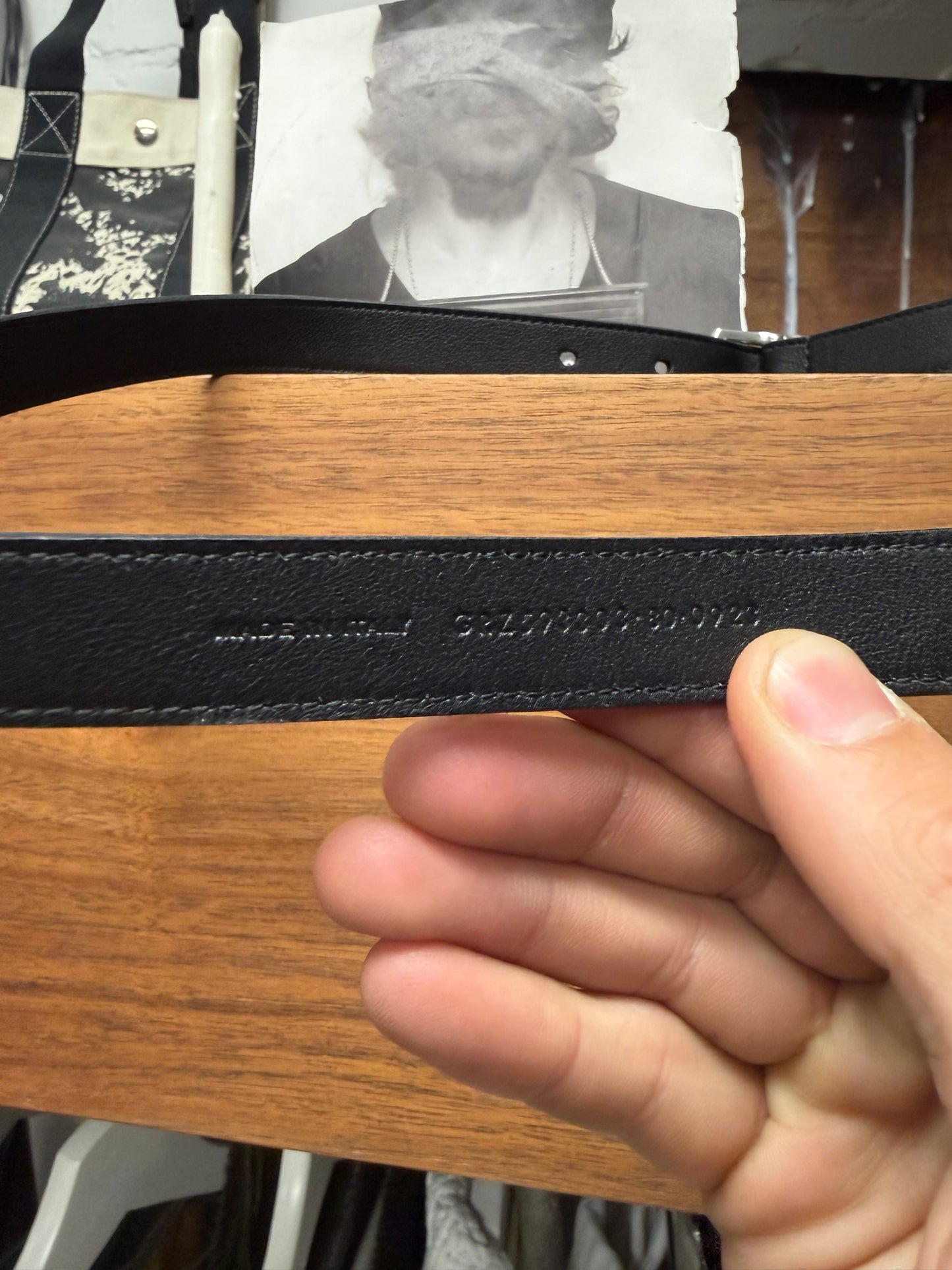 Saint Laurent ‘Minimalist’ Black Leather/Silver Buckle Thin Belt