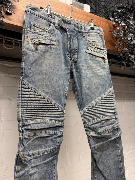 Balmain Raw Washed Blue Classic Biker Knee Denim
