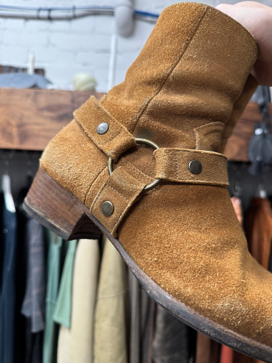 Saint Laurent ‘Wyatt’ Brown Suede Harness Boots