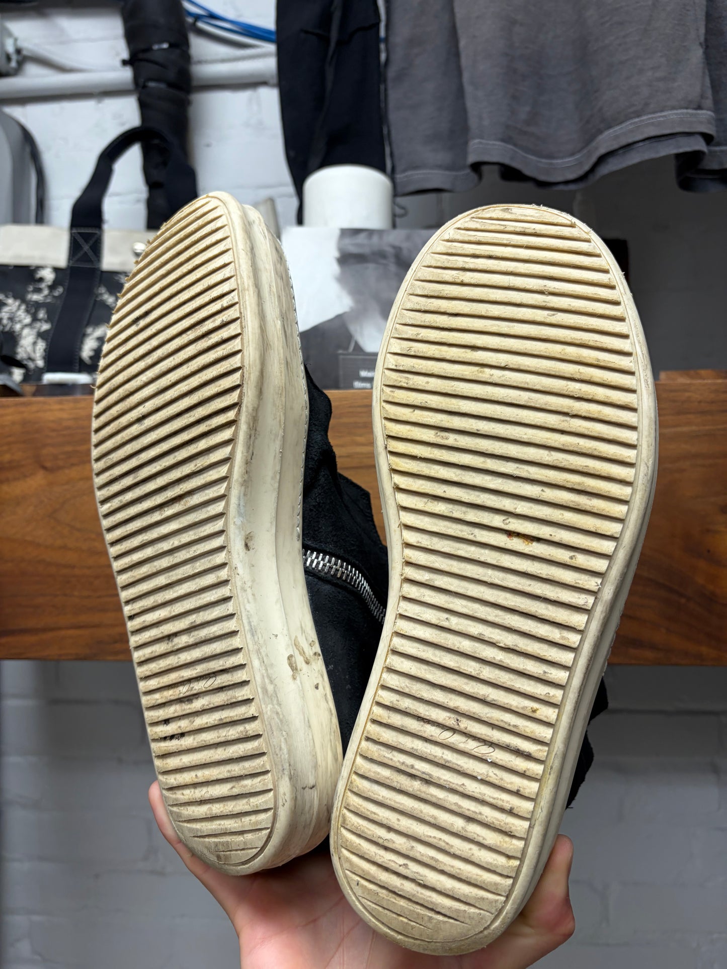 Rick Owens Suede ‘Island Dunk’ Black/Milk Mid Top Sneakers