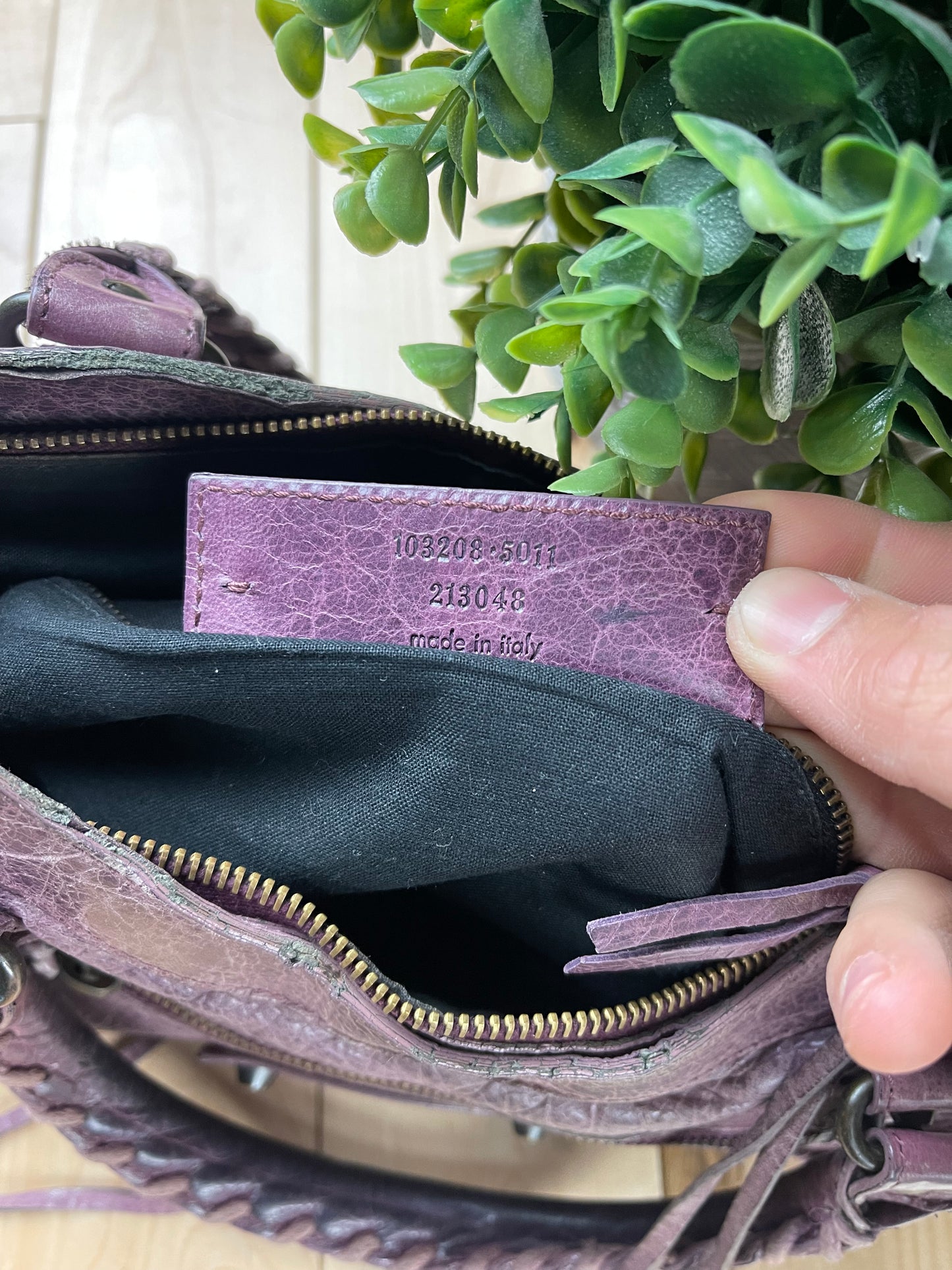 Balenciaga ‘Twiggy’ Purple Calfskin Leather Shoulder/Top Handle City Bag