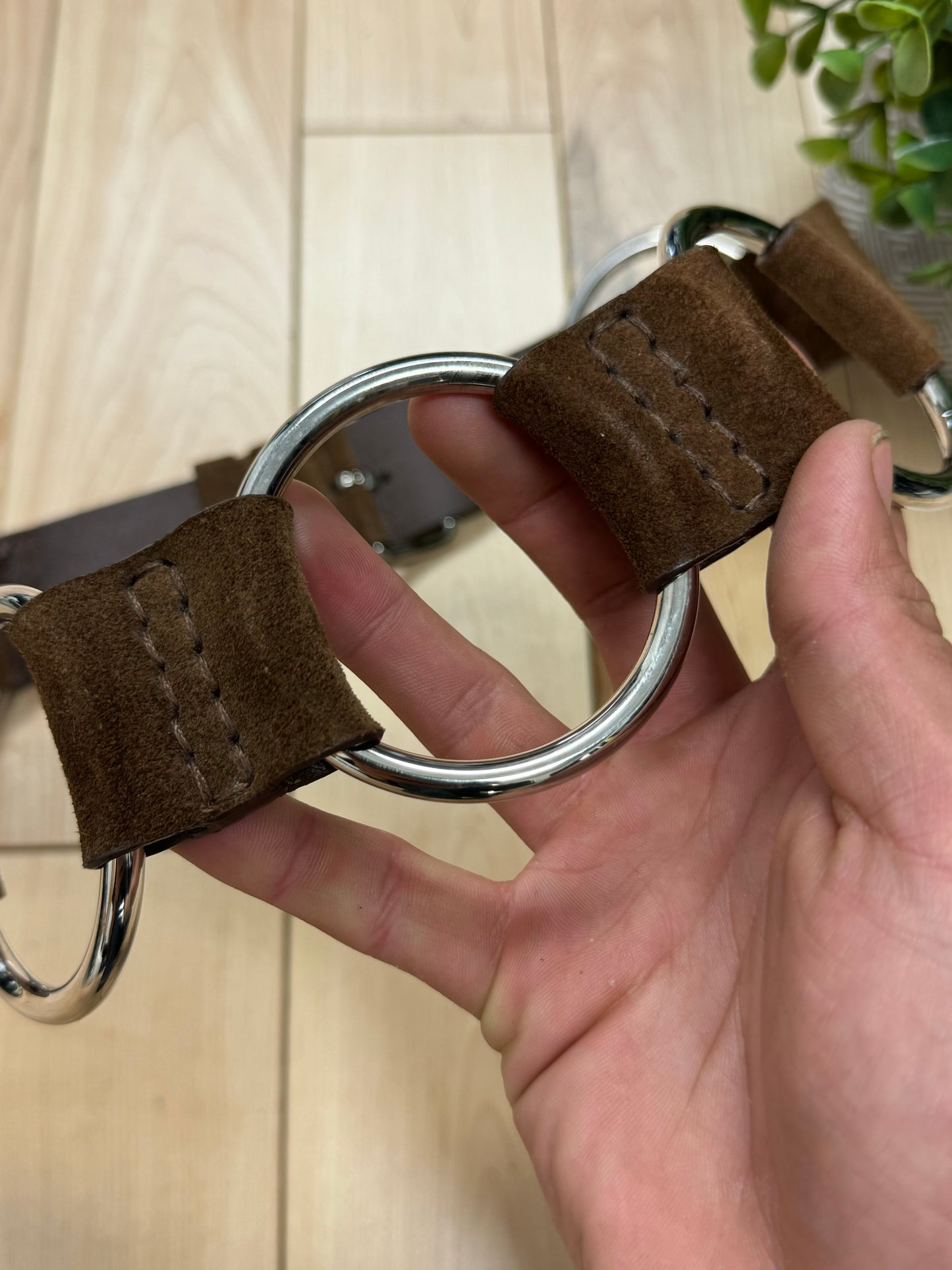 Miu Miu Brown Suede Silver ‘Hoop’ Belt