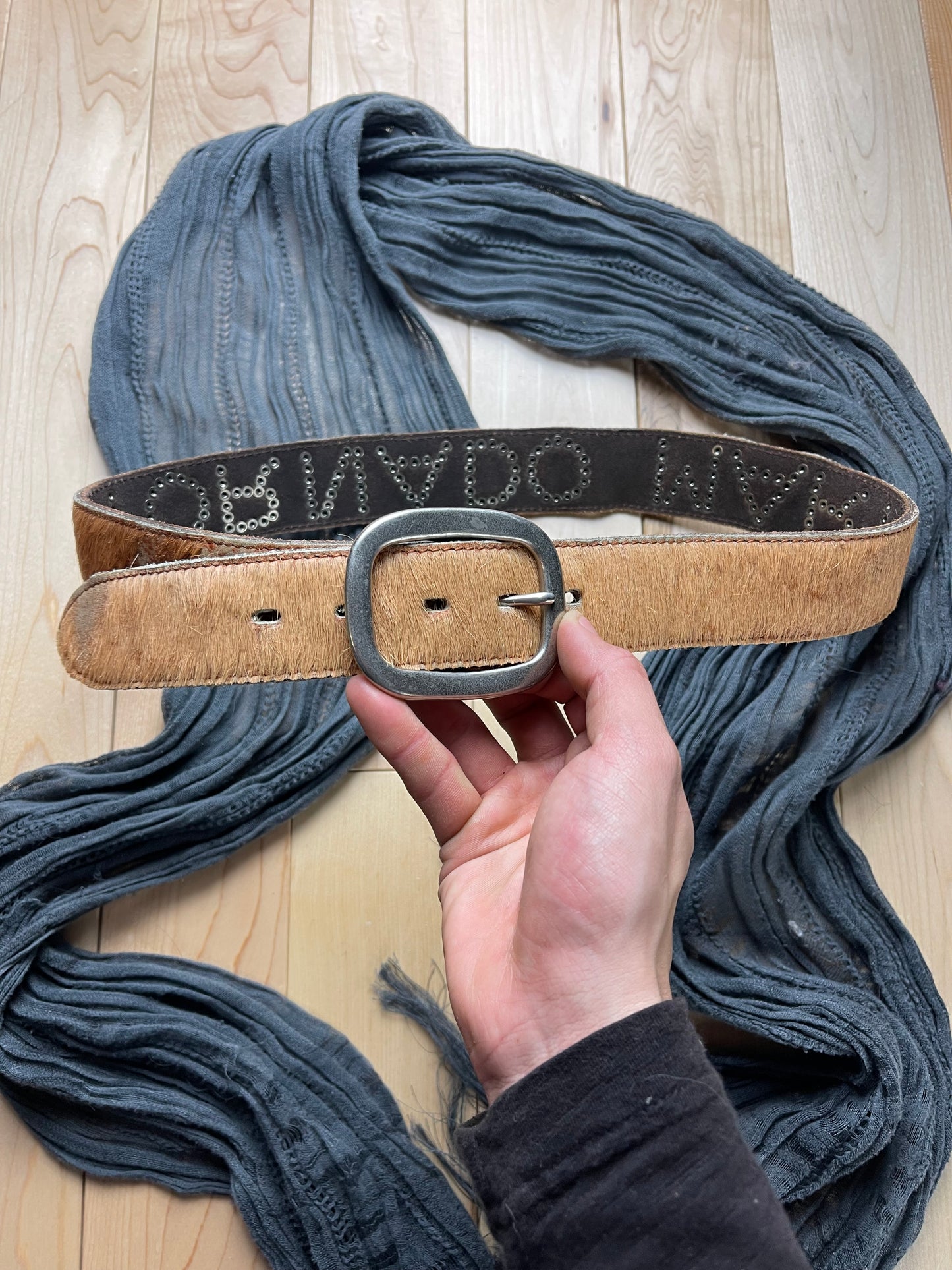 Tornado Mart Studded Silver Fur Logo Belt