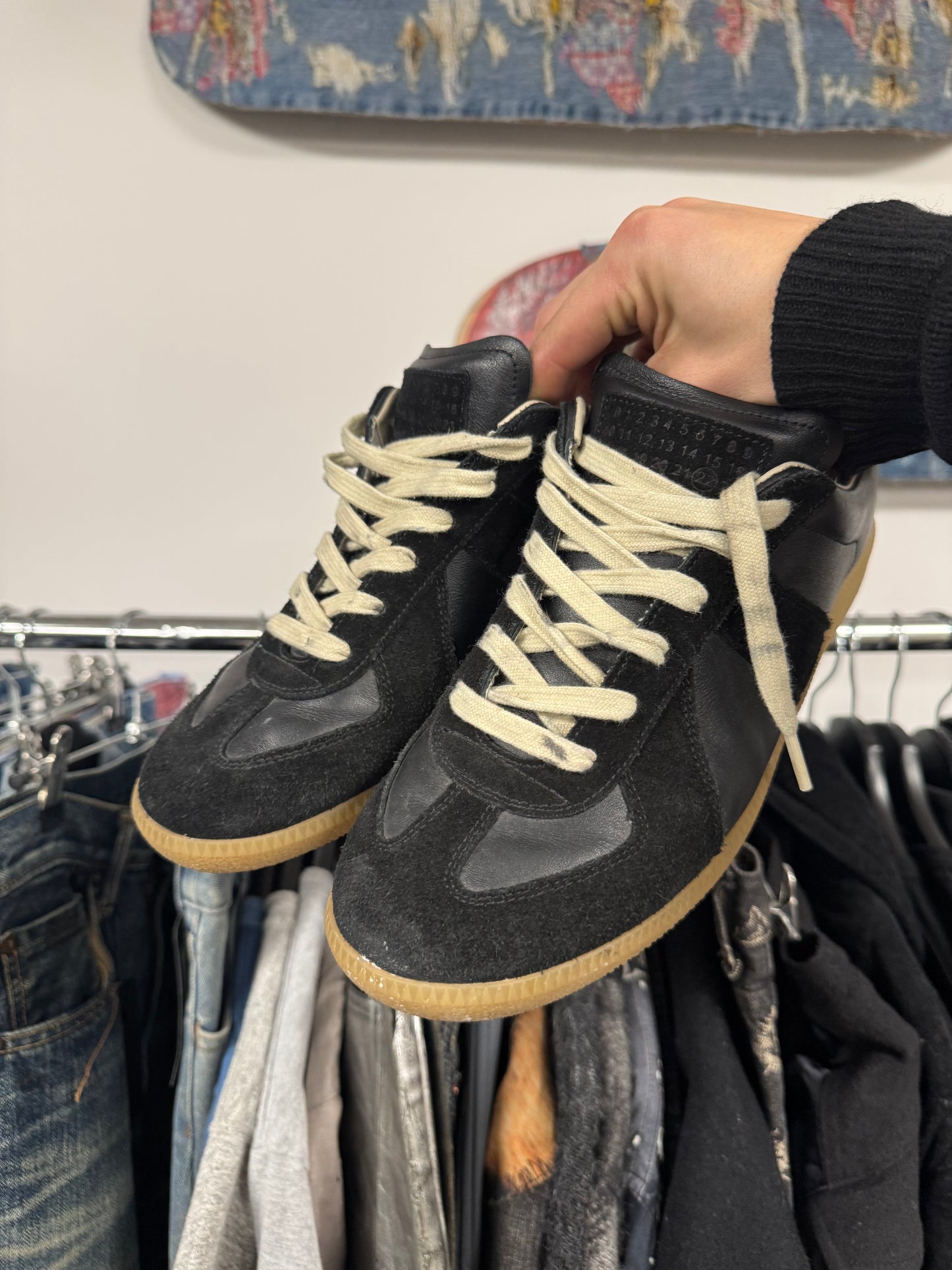 Maison Margiela Replica ‘G.A.T.’ Black Suede/Gum Low Top Sneakers