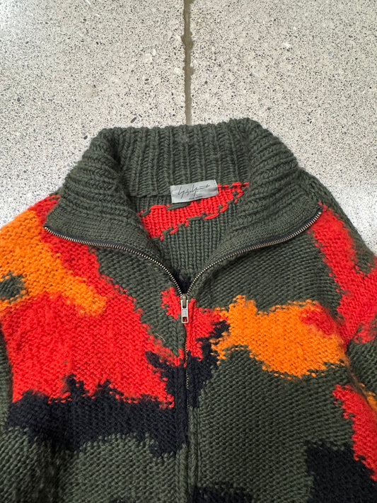 AW2013 Yohji Yamamoto Pour Homme ‘Cowichan’ Camo Zip-Up Knit Sweater
